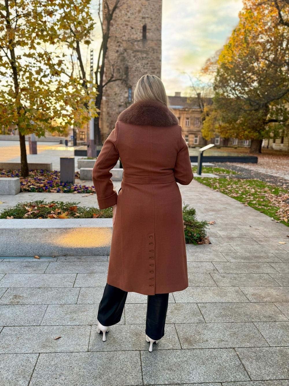 Palton lana si casmir cu blana naturala Amira