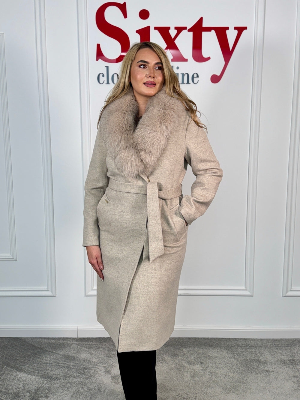 Palton lana si casmir cu blana naturala Kenia