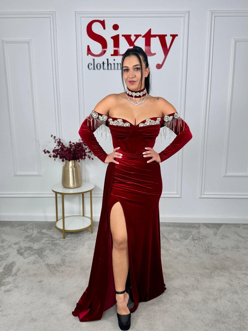 Rochie catifea cu pietre Elida