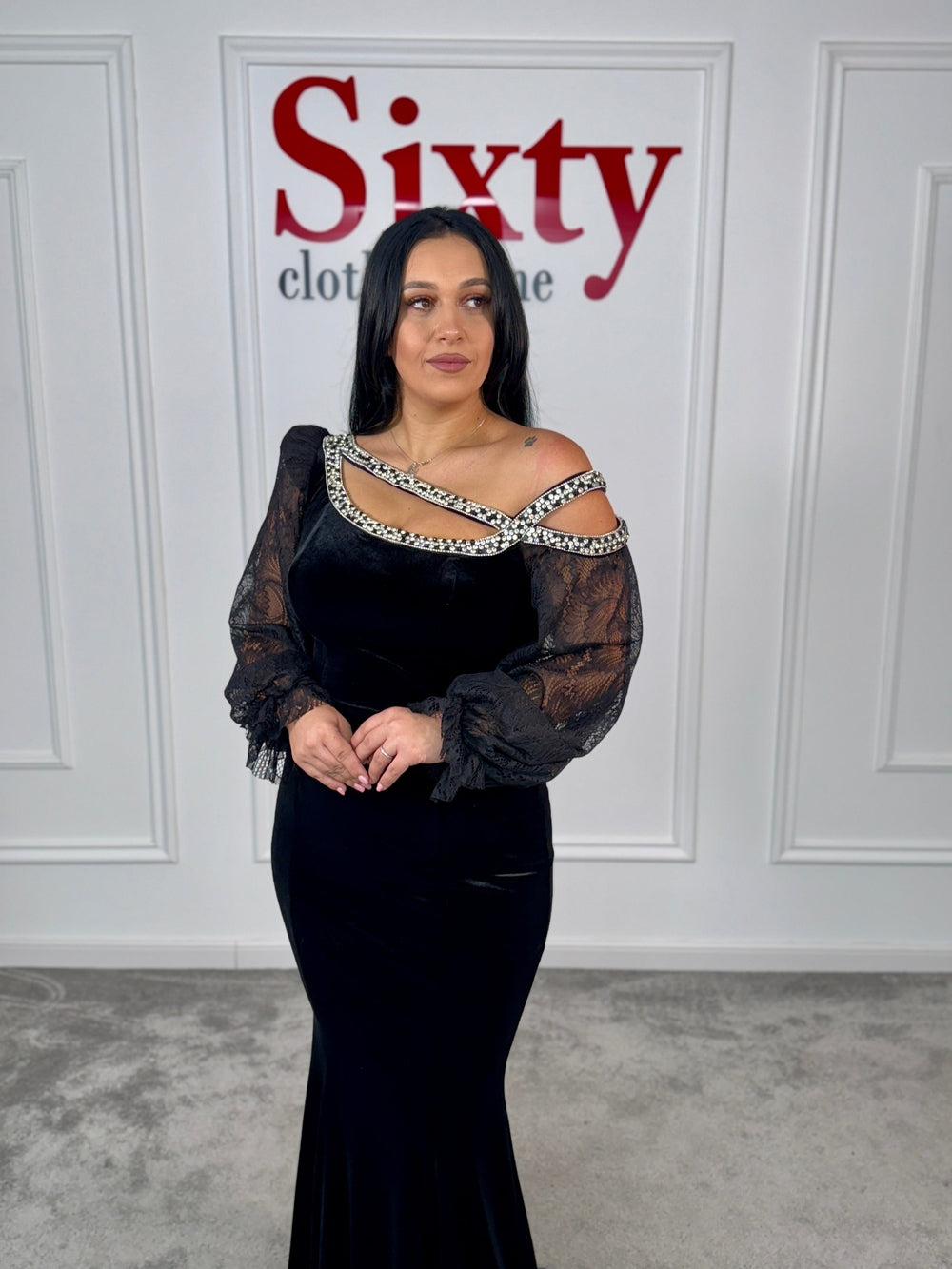 Rochie catifea cu dantela Grenda