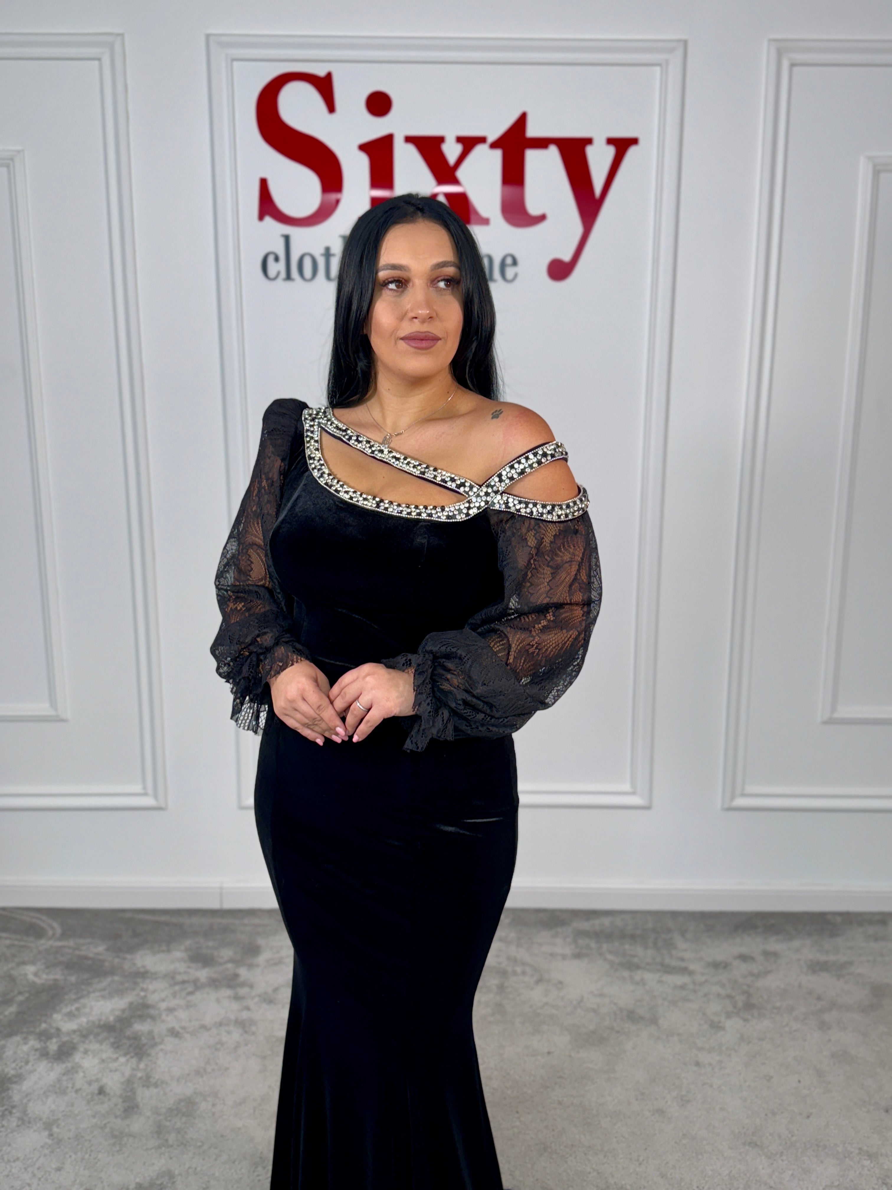 Rochie catifea cu dantela Grenda