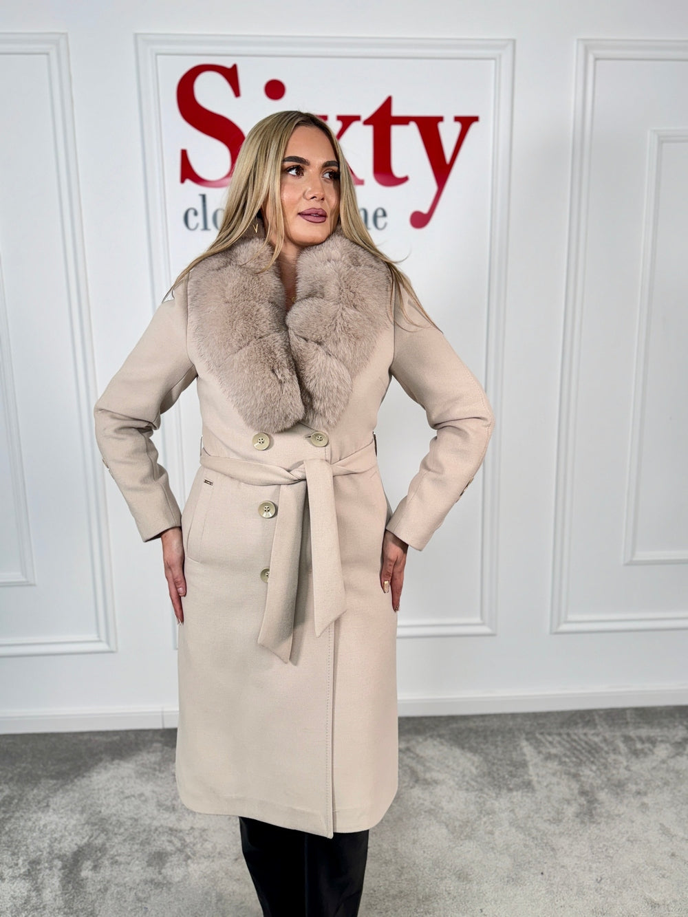 Palton lana si casmir cu blana naturala Kamira