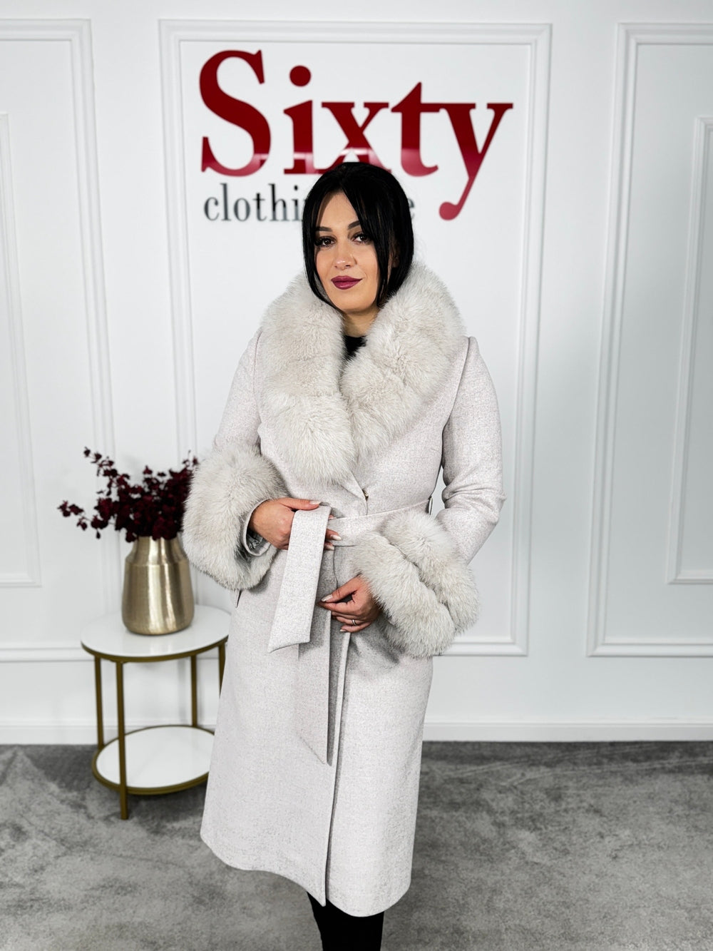 Palton lana cu blana naturala Sofia