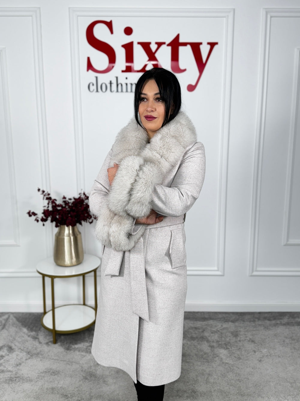 Palton lana cu blana naturala Sofia