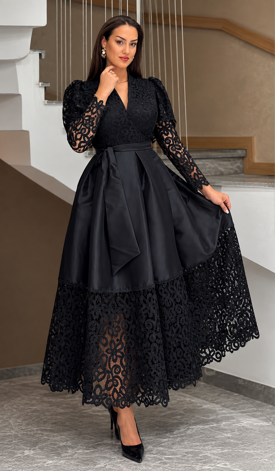Rochie tafta cu dantela Ameria
