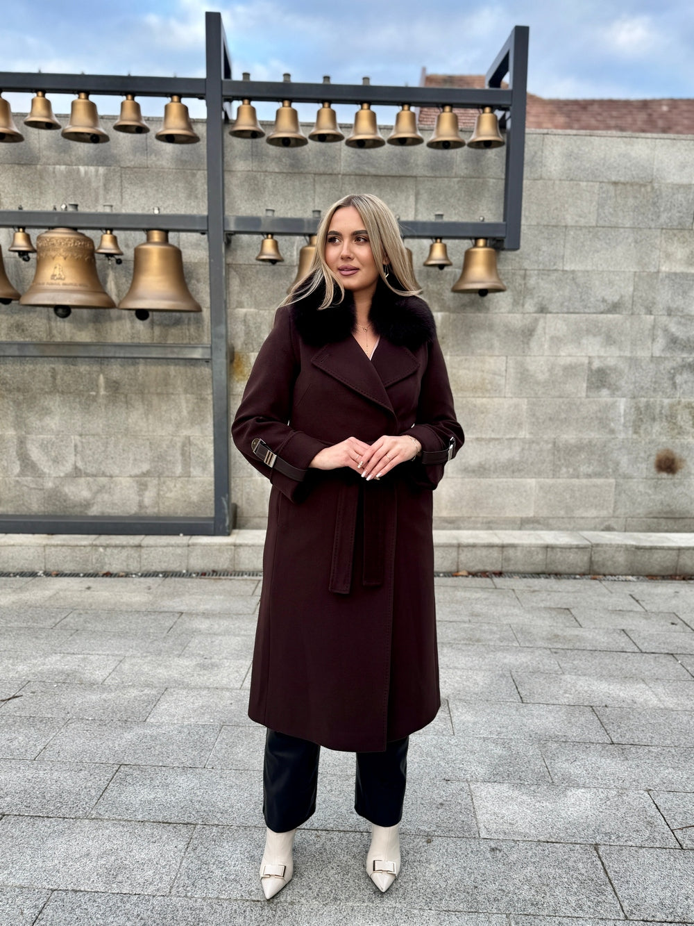 Palton lana si casmir cu blana naturala Amira