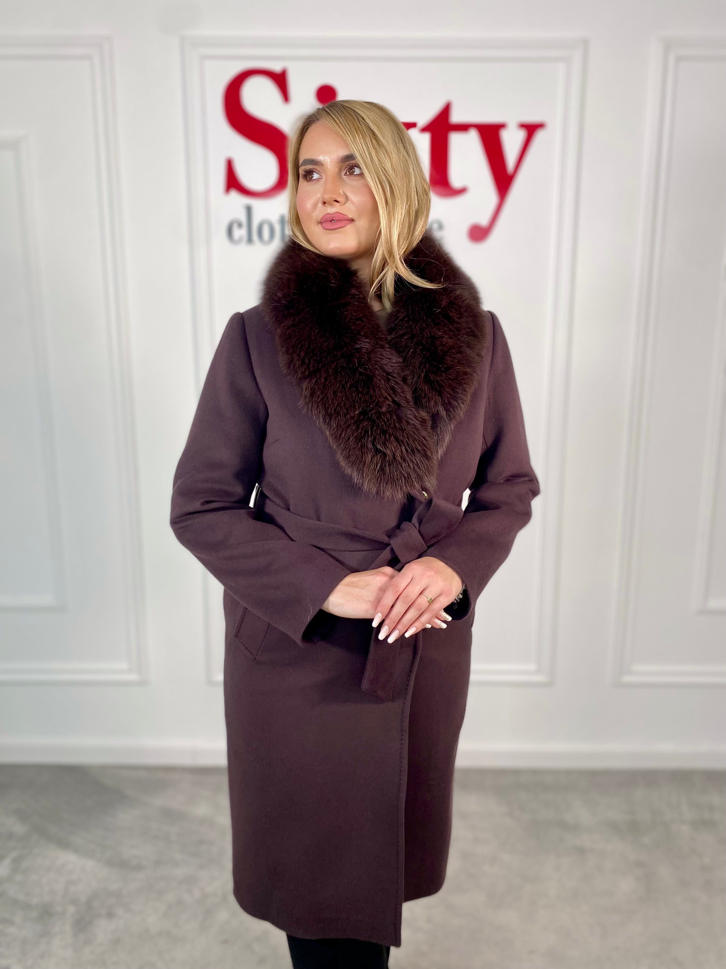 Palton lana si casmir cu blana naturala Kenia