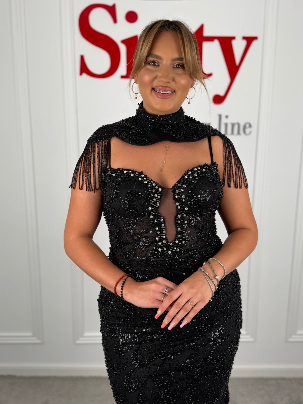 Rochie dantela cu perle Olina