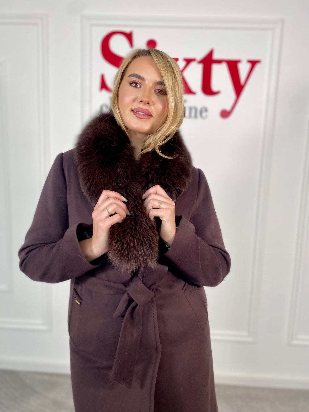 Palton lana si casmir cu blana naturala Kenia