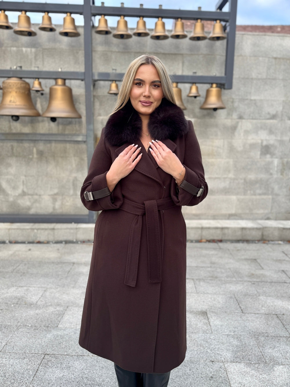 Palton lana si casmir cu blana naturala Amira