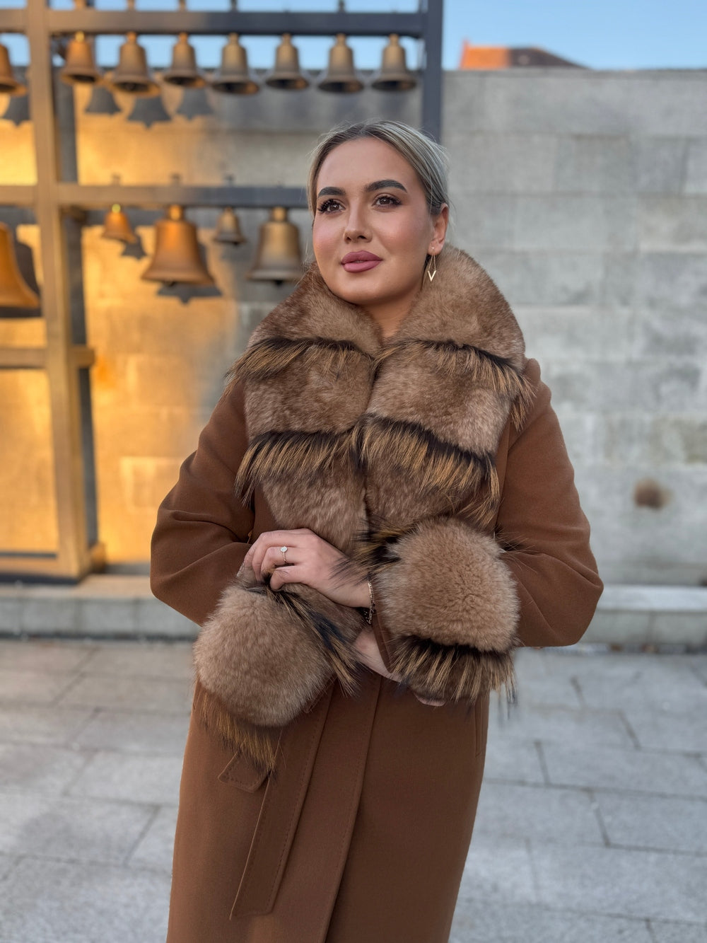 Palton lana si casmir cu blana naturala Jessy