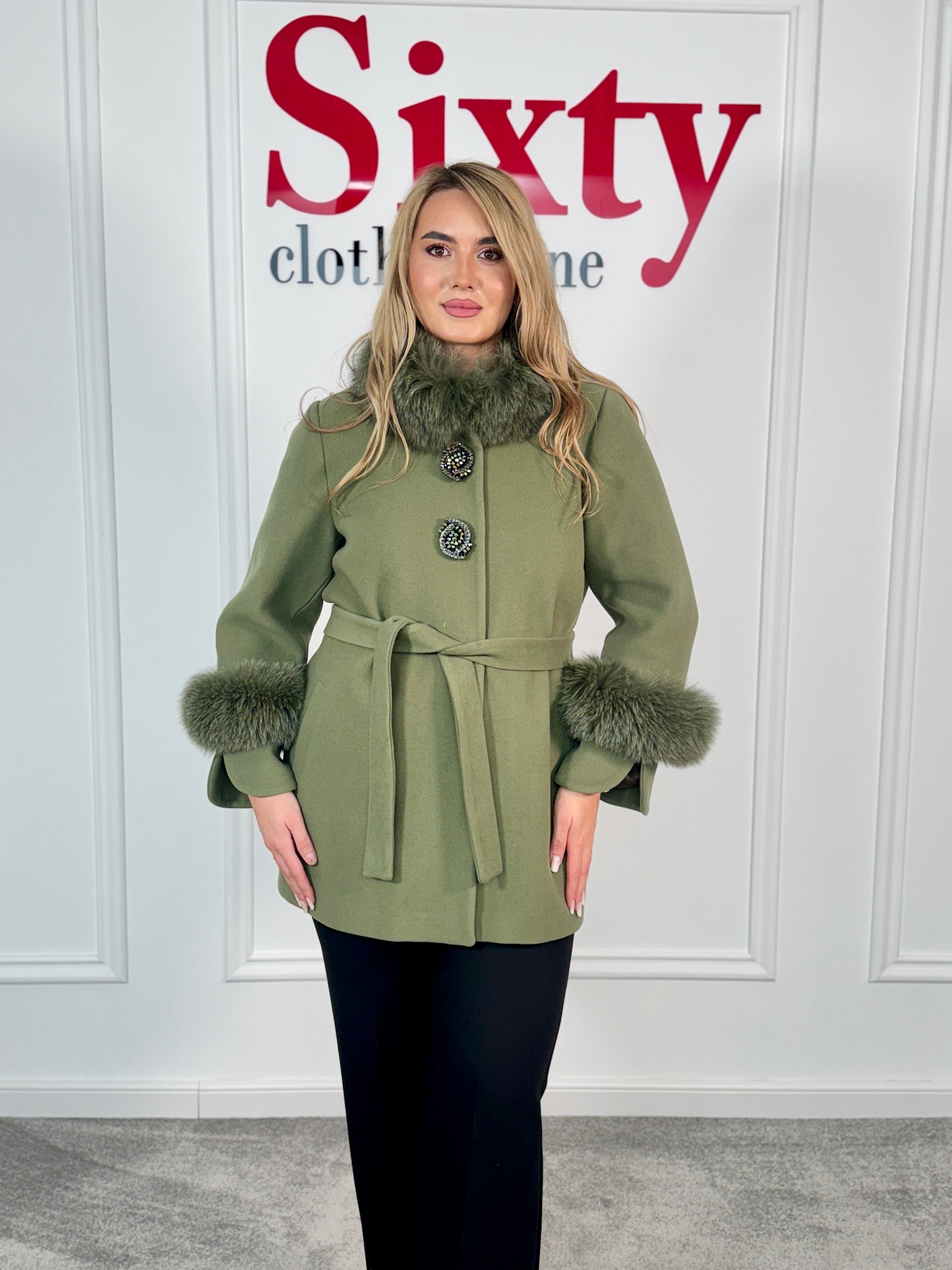 Palton lana si casmir cu blana naturala Selenia