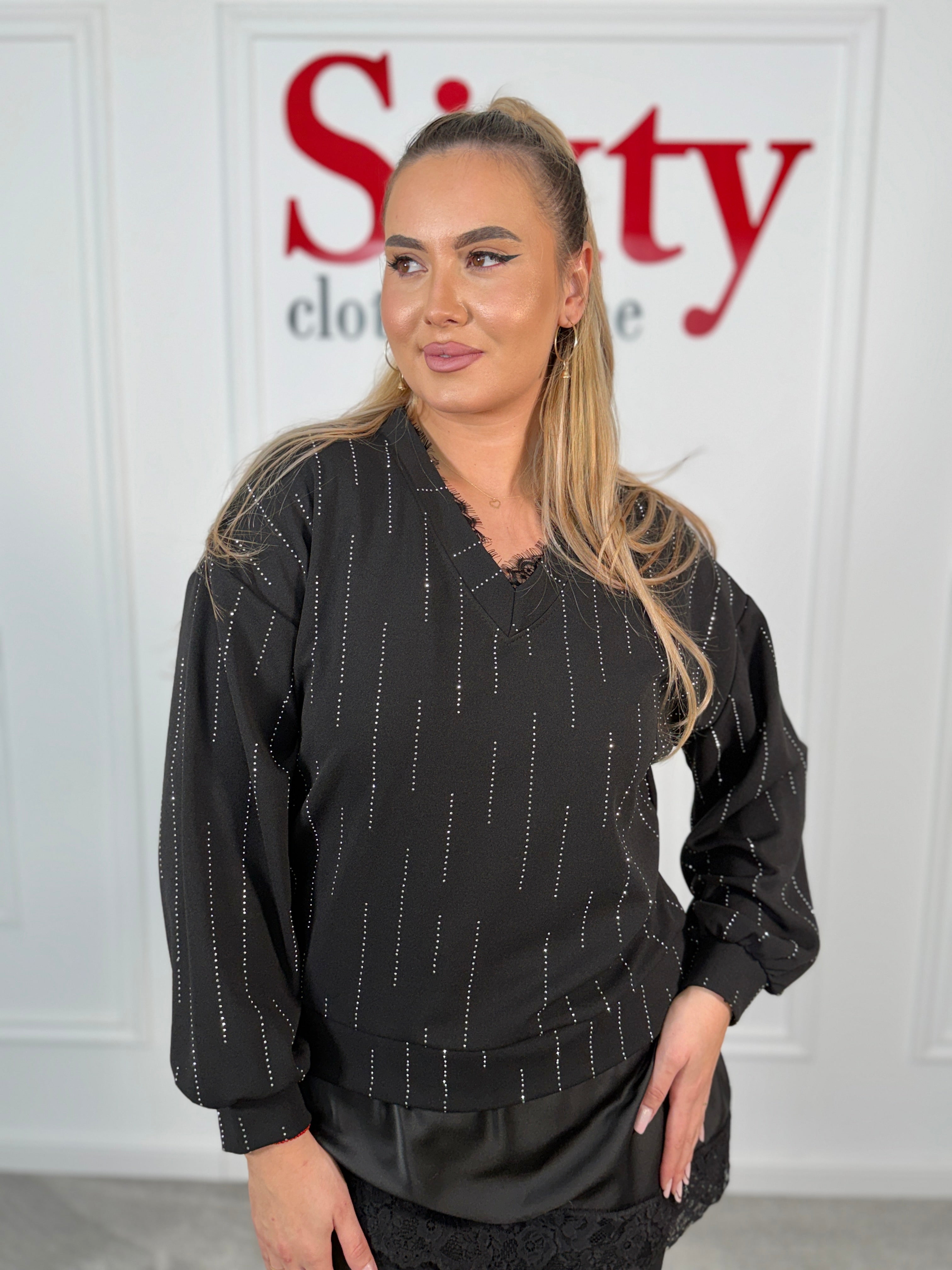 Bluza bumbac cu pietre Shine