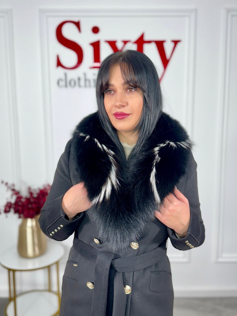 Palton lana si casmir cu blana naturala Klara