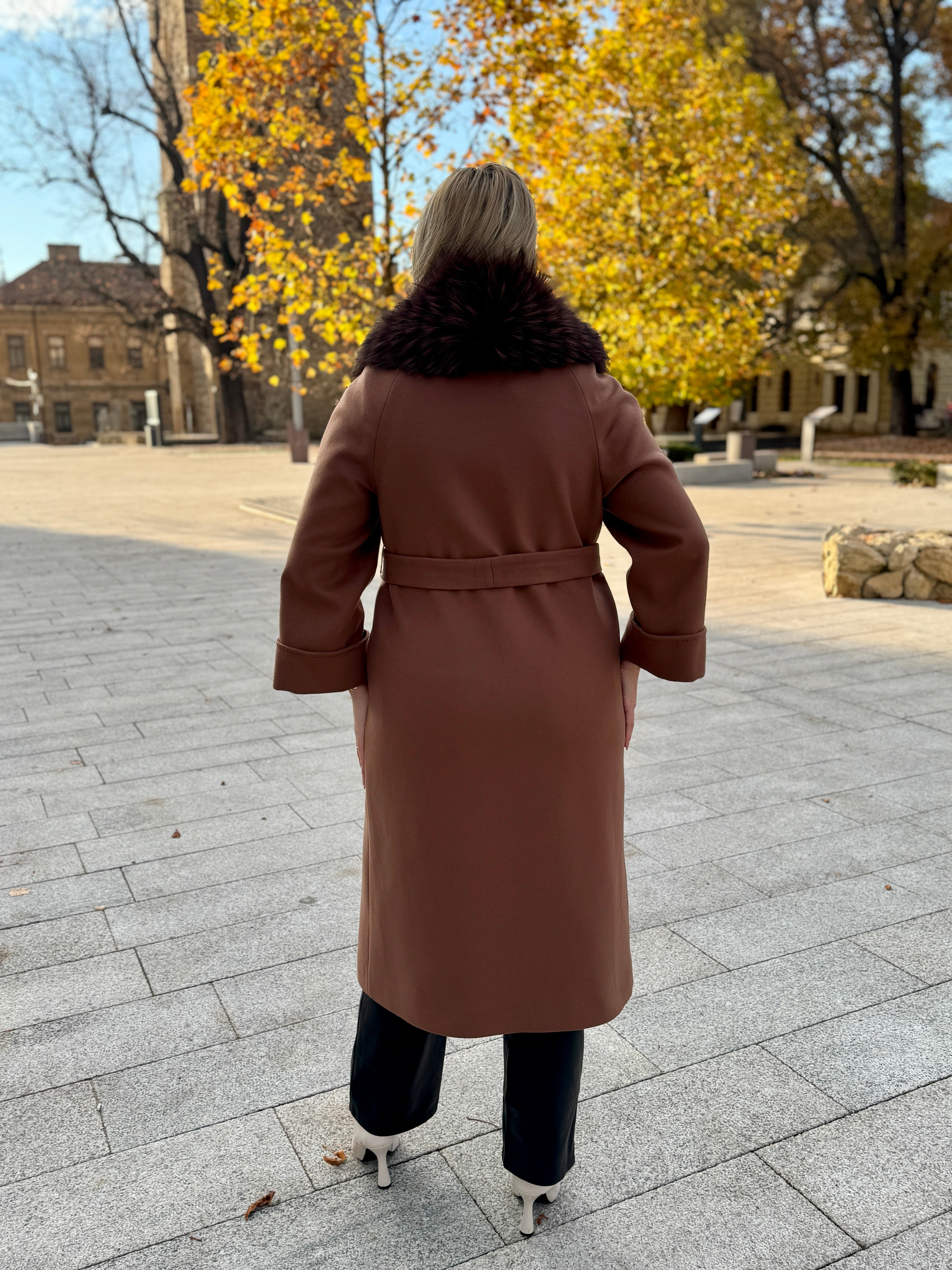 Palton lana si casmir cu blana naturala Milenka