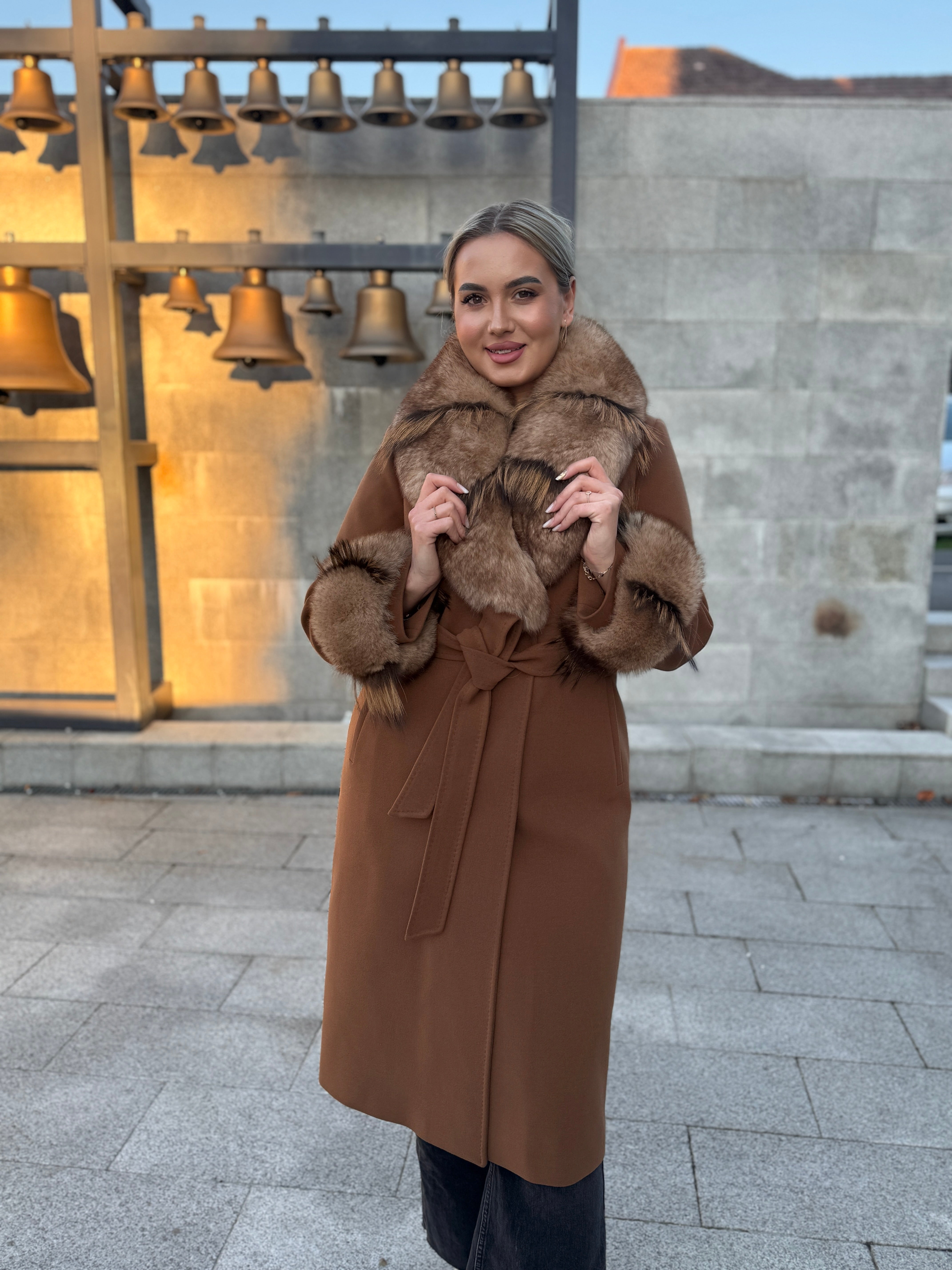 Palton lana si casmir cu blana naturala Jessy