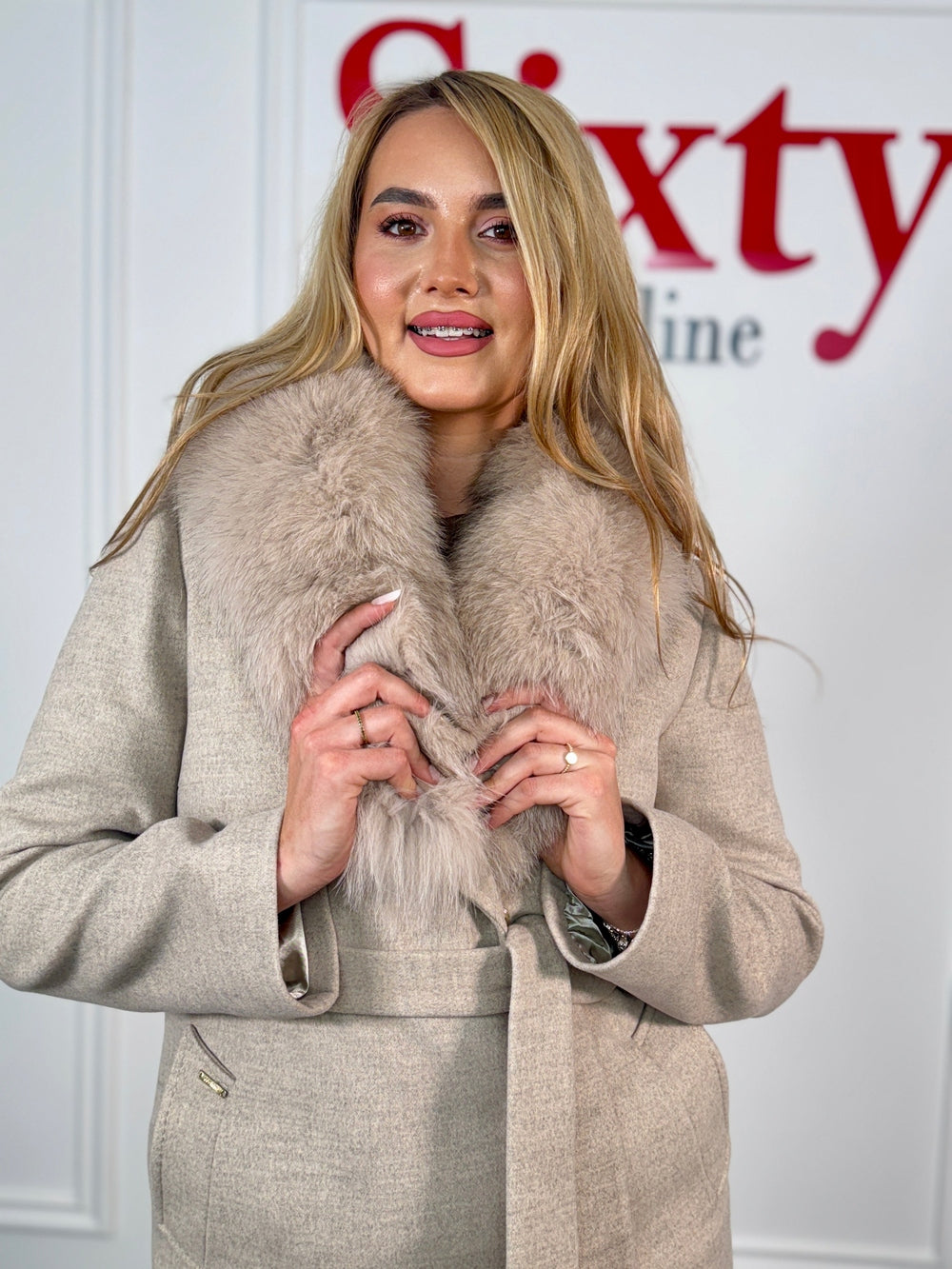 Palton lana si casmir cu blana naturala Kenia