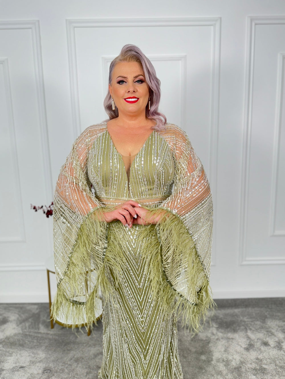 Rochie dantela cu perle Loren