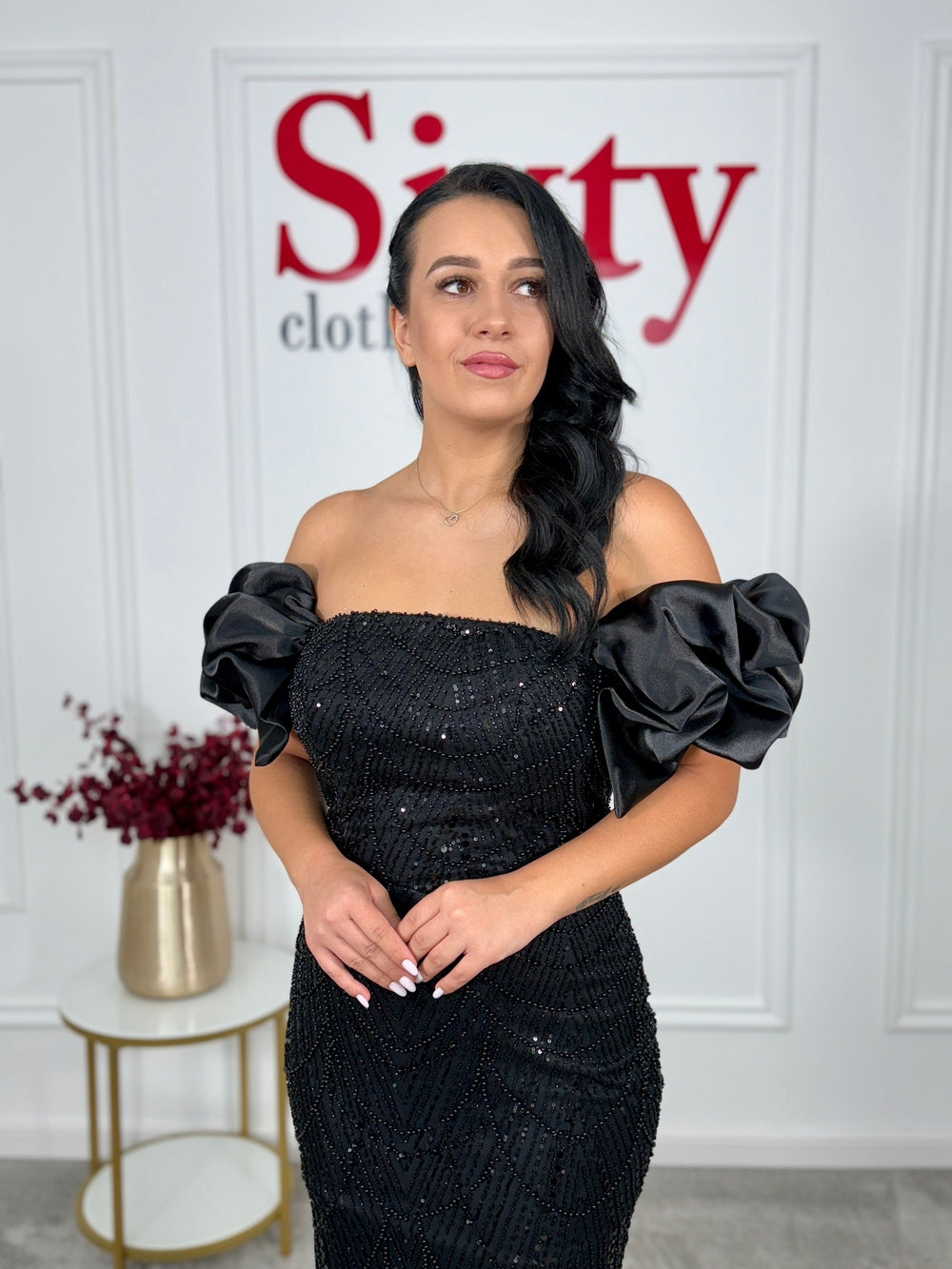 Rochie dantela cu perle Glamour