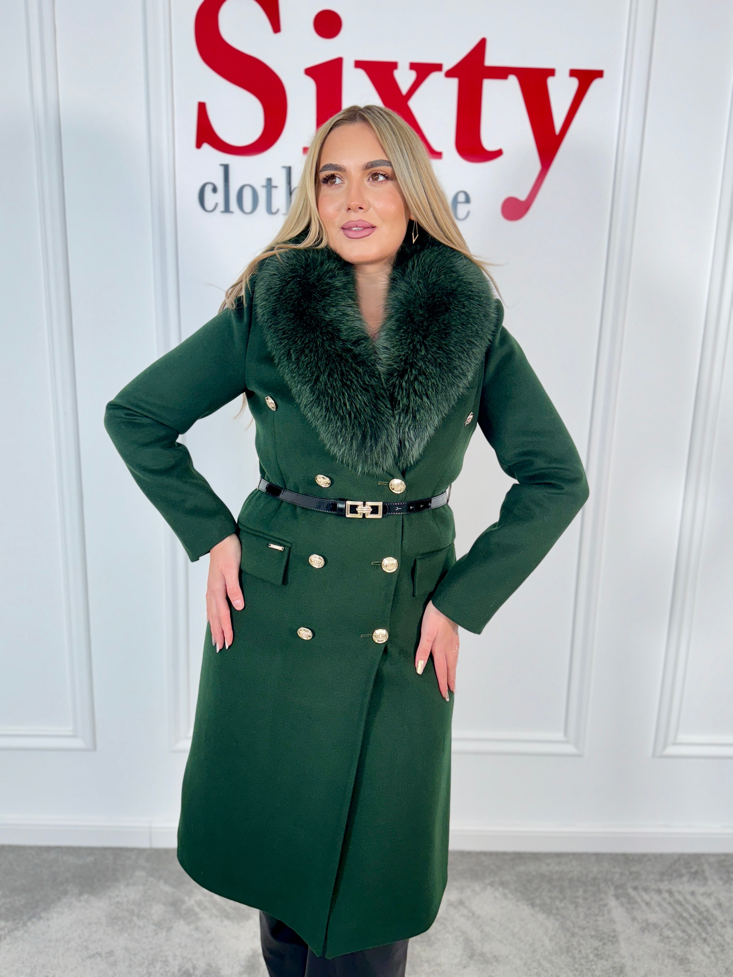 Palton lana si casmir cu blana naturala Marisa