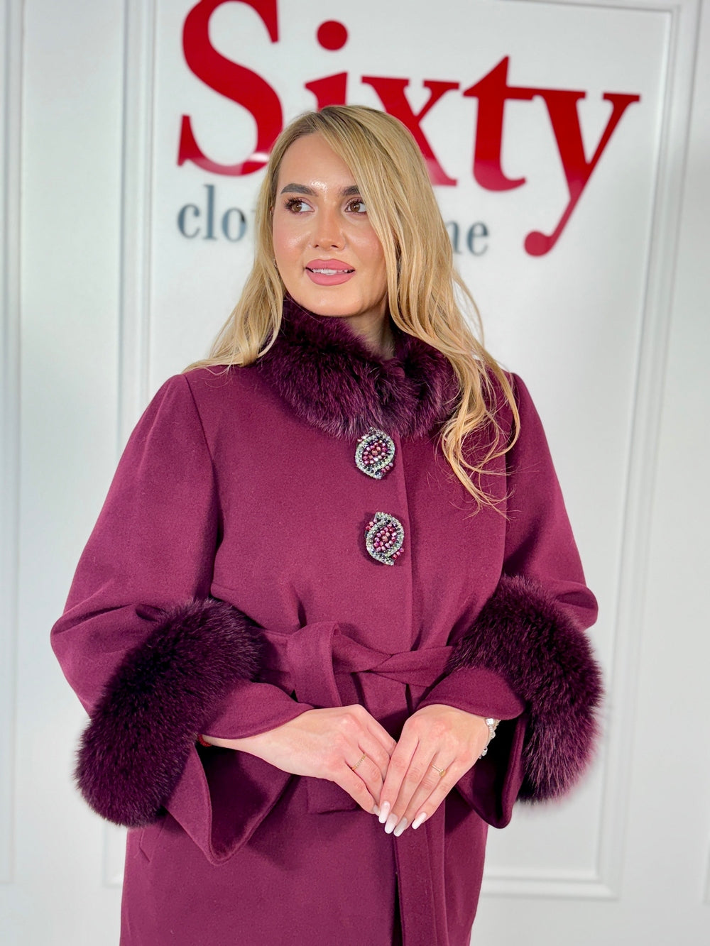 Palton lana si casmir cu blana naturala Selenia