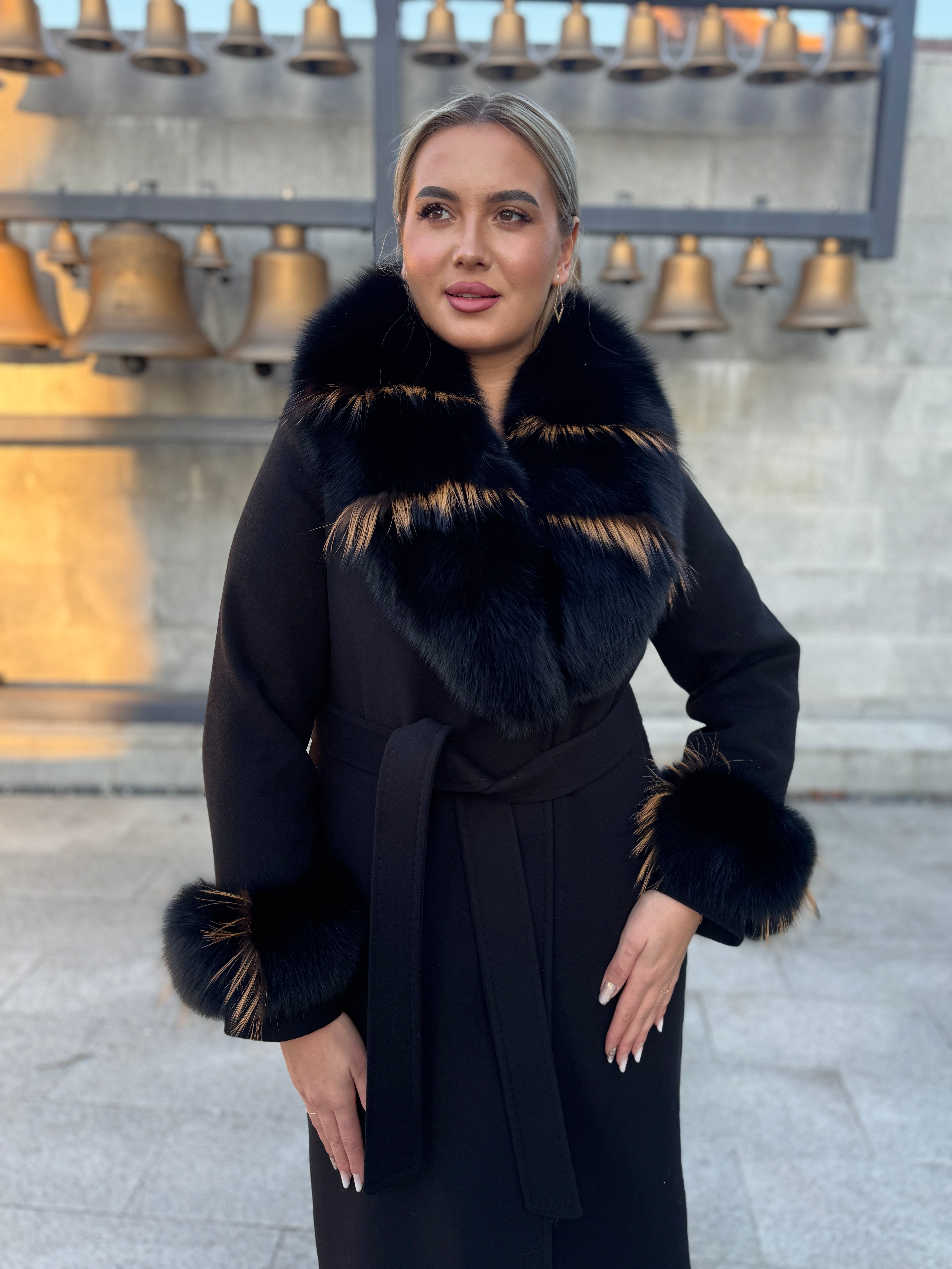 Palton lana si casmir cu blana naturala Jessy