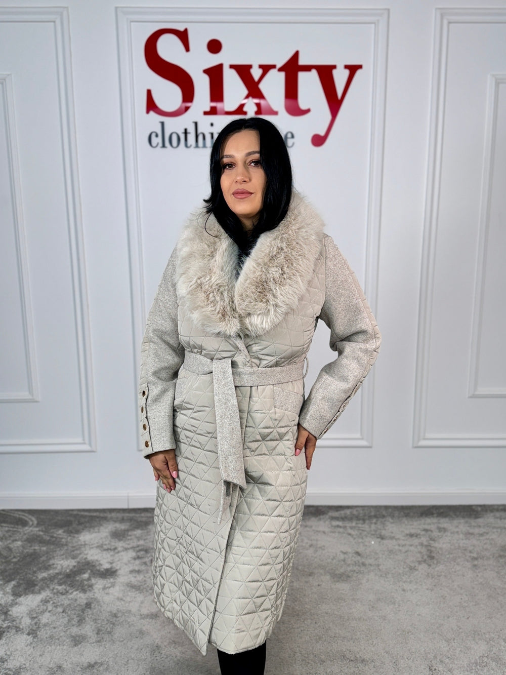 Palton fas cu blana ecologica Karina