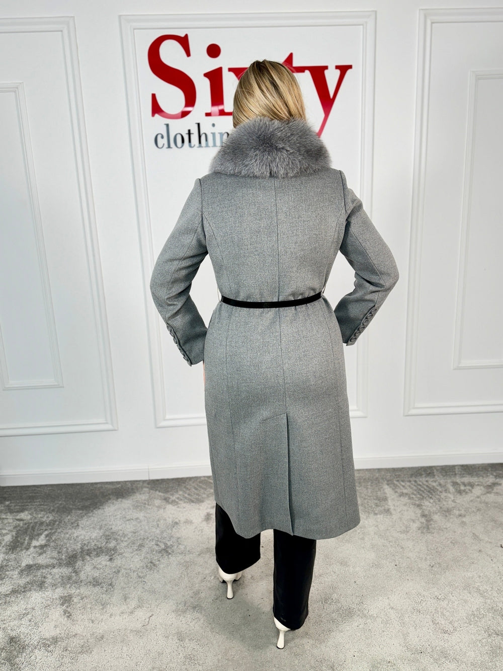 Palton lana si casmir cu blana naturala Alessia