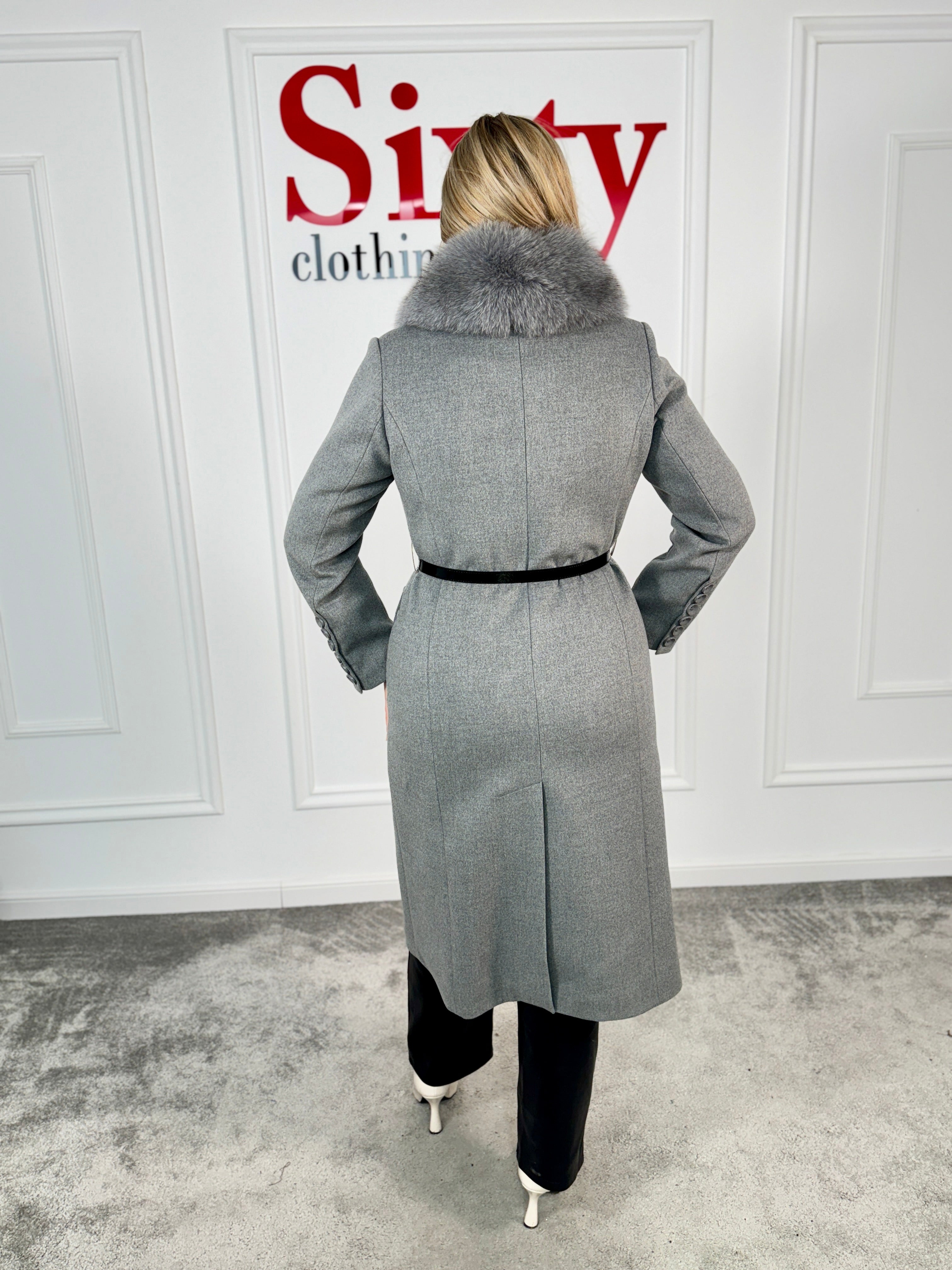 Palton lana si casmir cu blana naturala Alessia