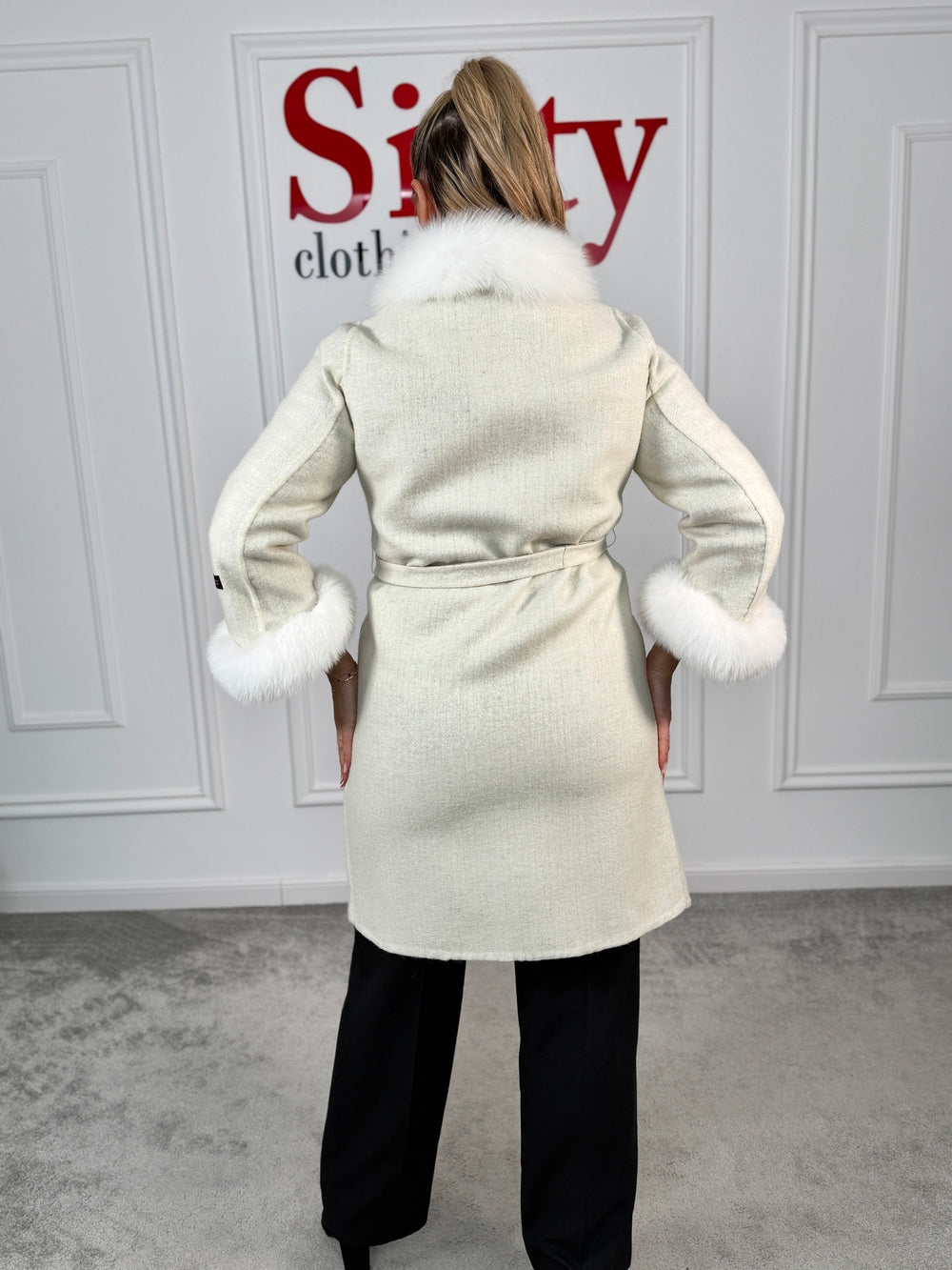 Palton alpaca cu blana naturala Feli