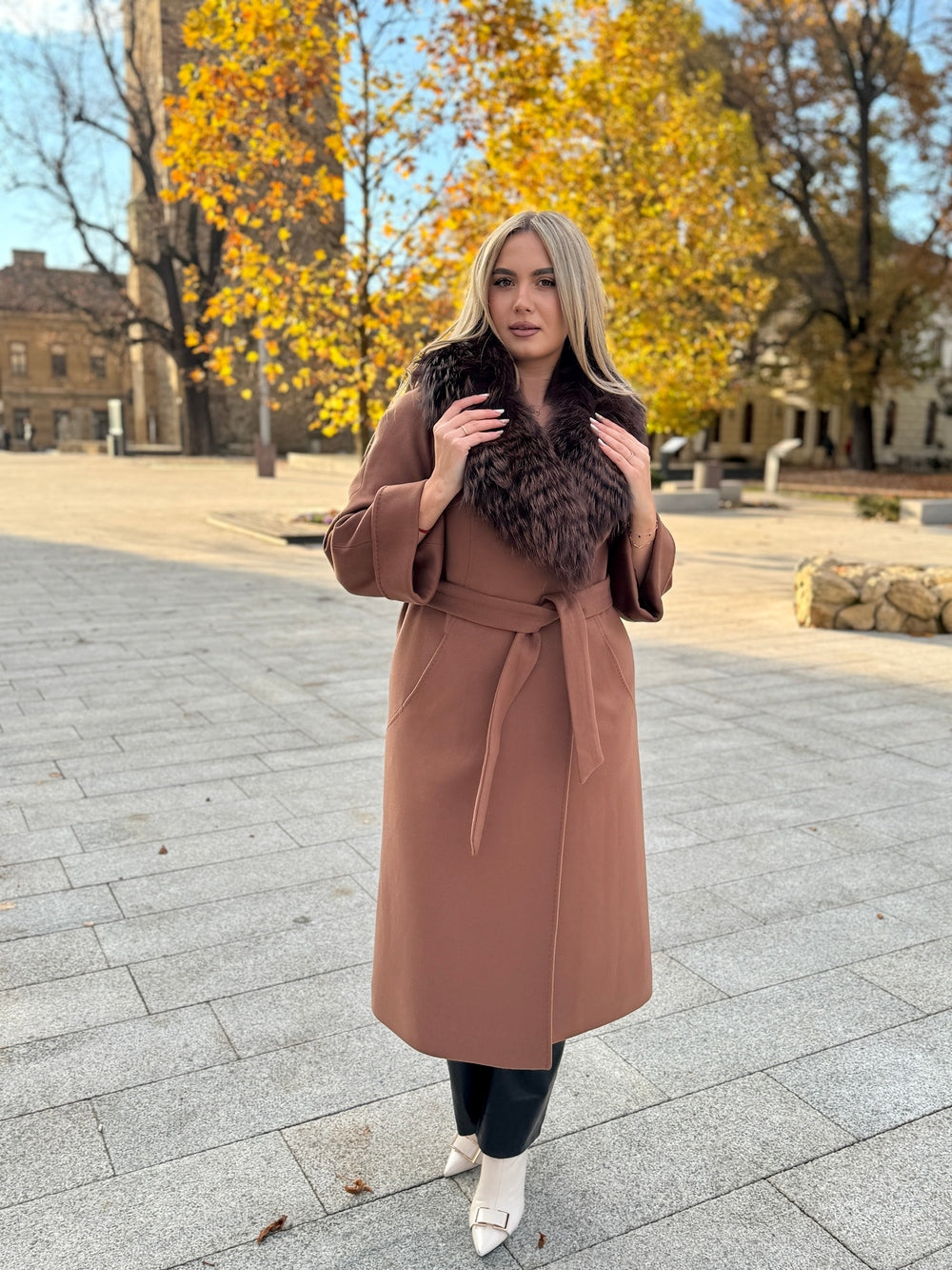 Palton lana si casmir cu blana naturala Milenka
