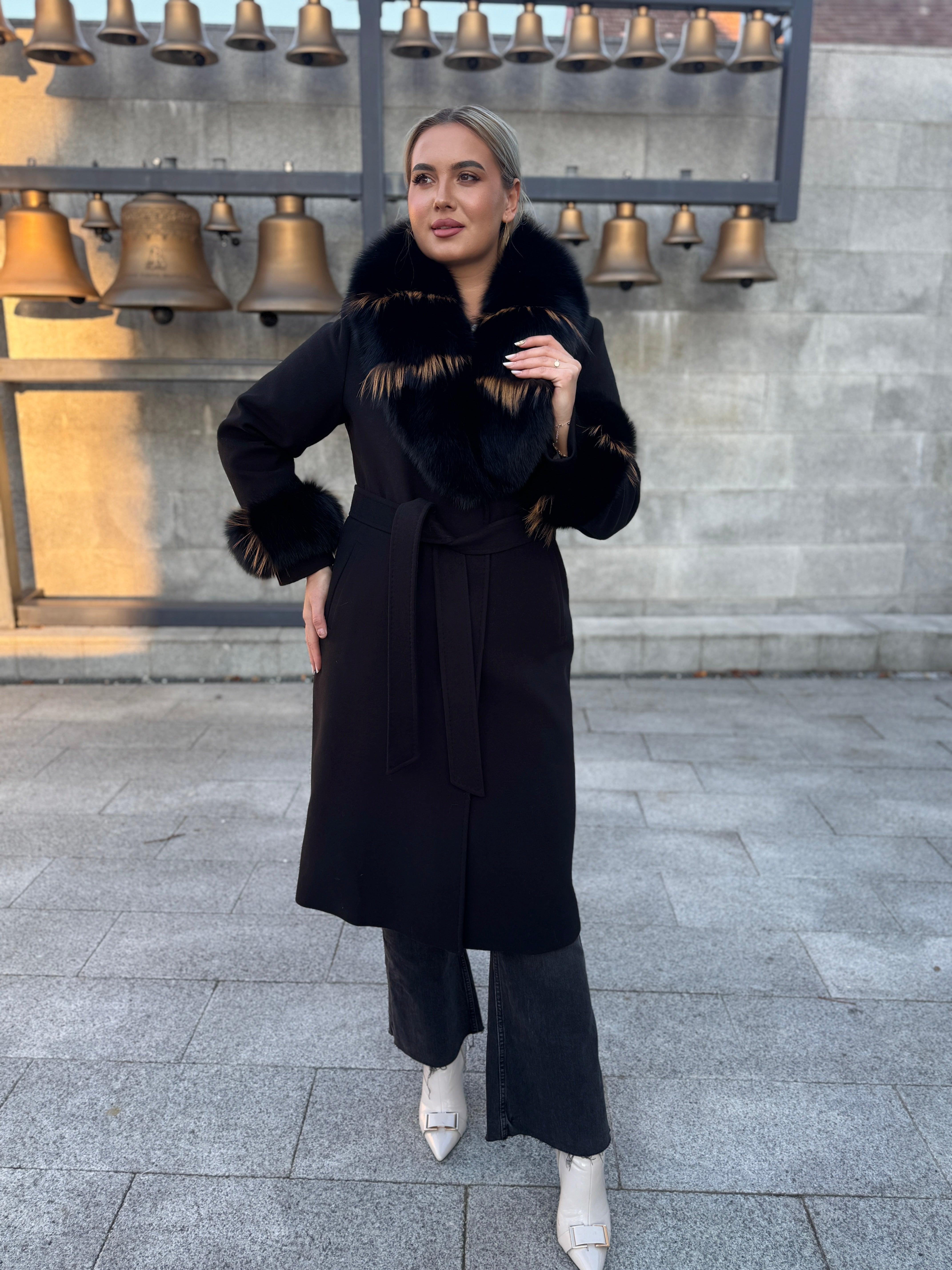 Palton lana si casmir cu blana naturala Jessy