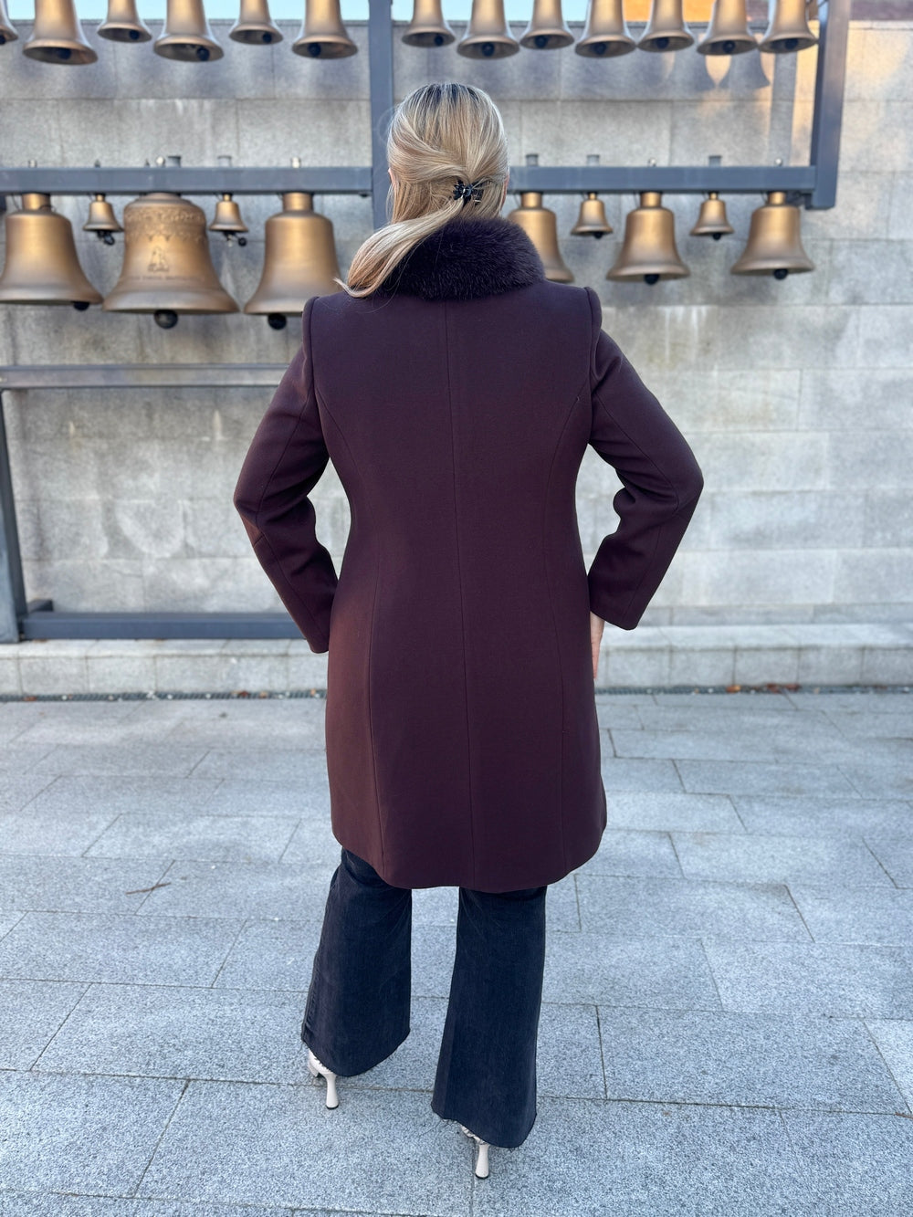 Palton lana si casmir cu blana naturala Aronia