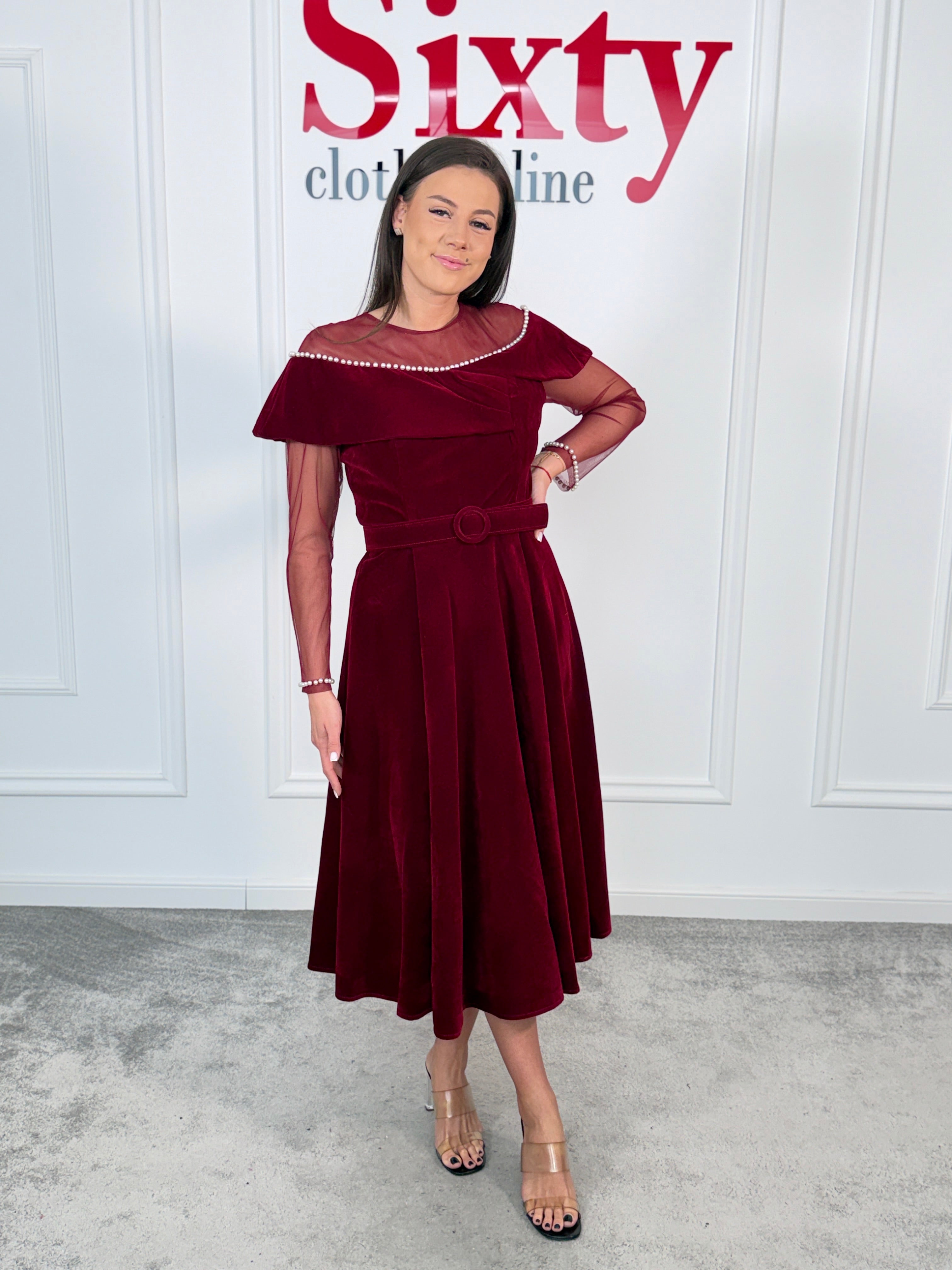 Rochie catifea cu perle Melia