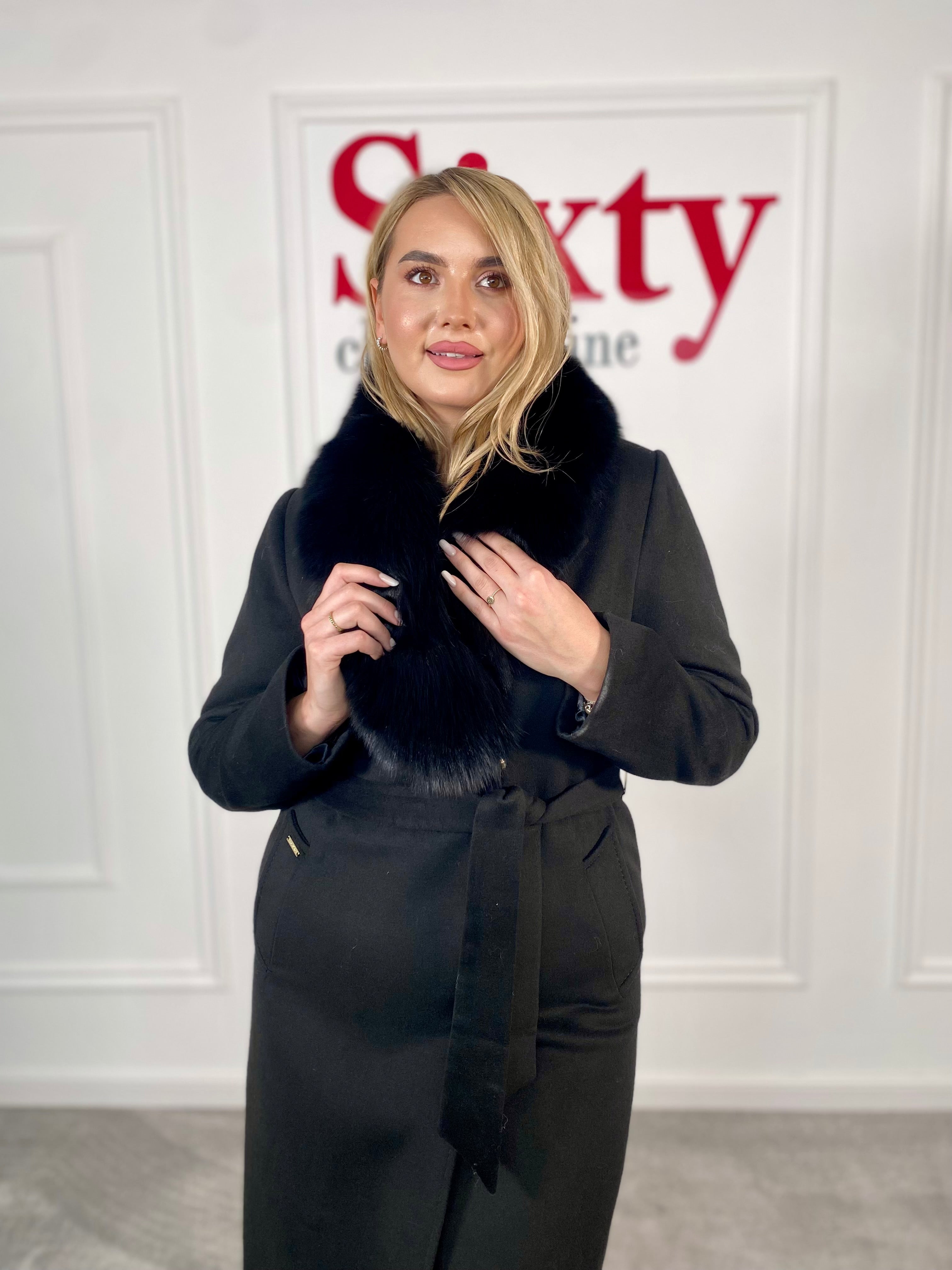 Palton lana si casmir cu blana naturala Kenia