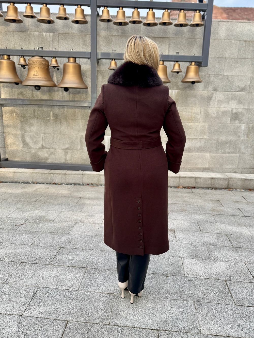 Palton lana si casmir cu blana naturala Amira