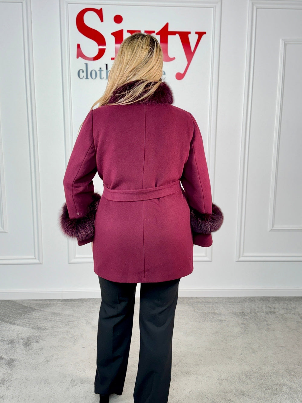 Palton lana si casmir cu blana naturala Selenia