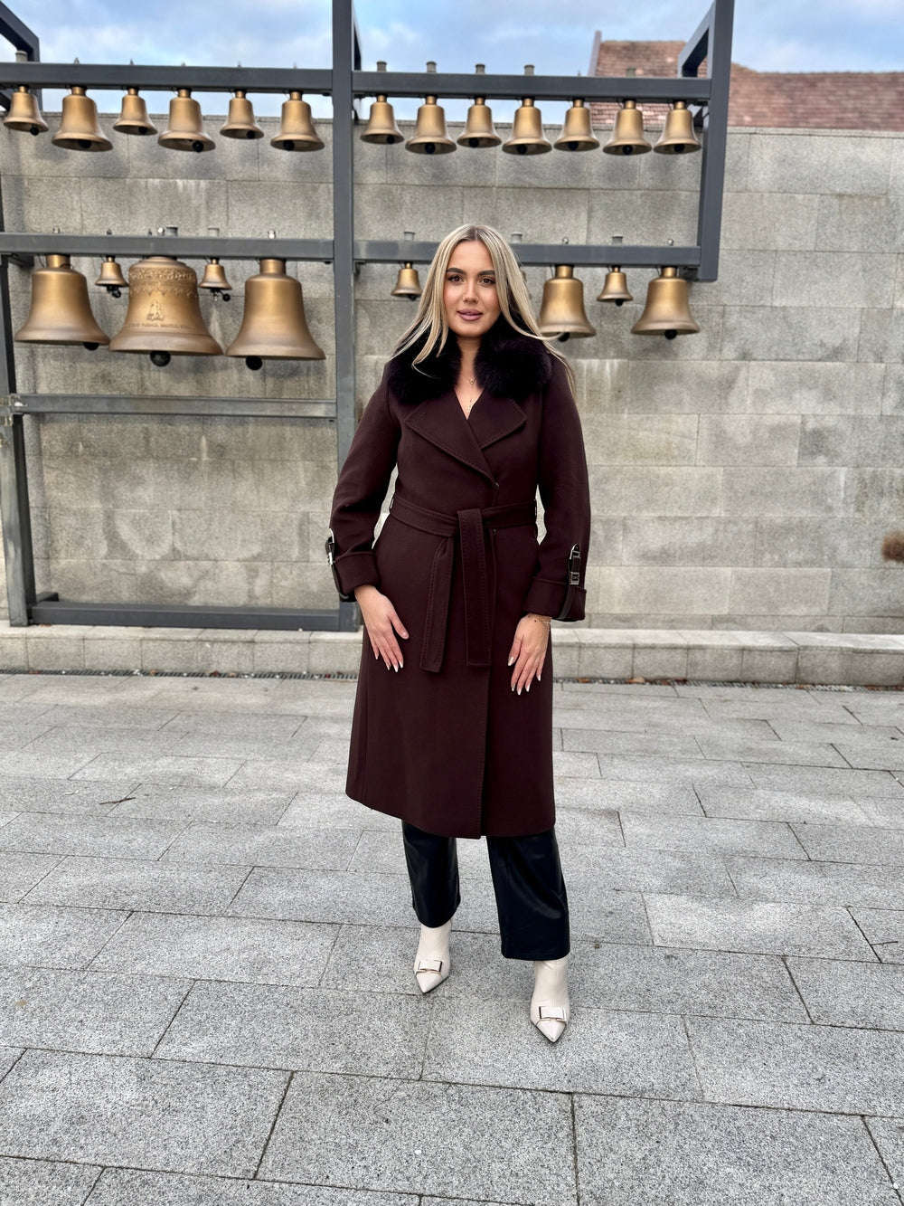 Palton lana si casmir cu blana naturala Amira