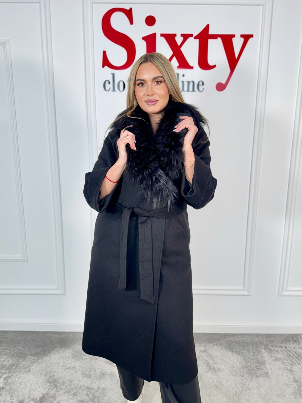 Palton lana si casmir cu blana naturala Milenka