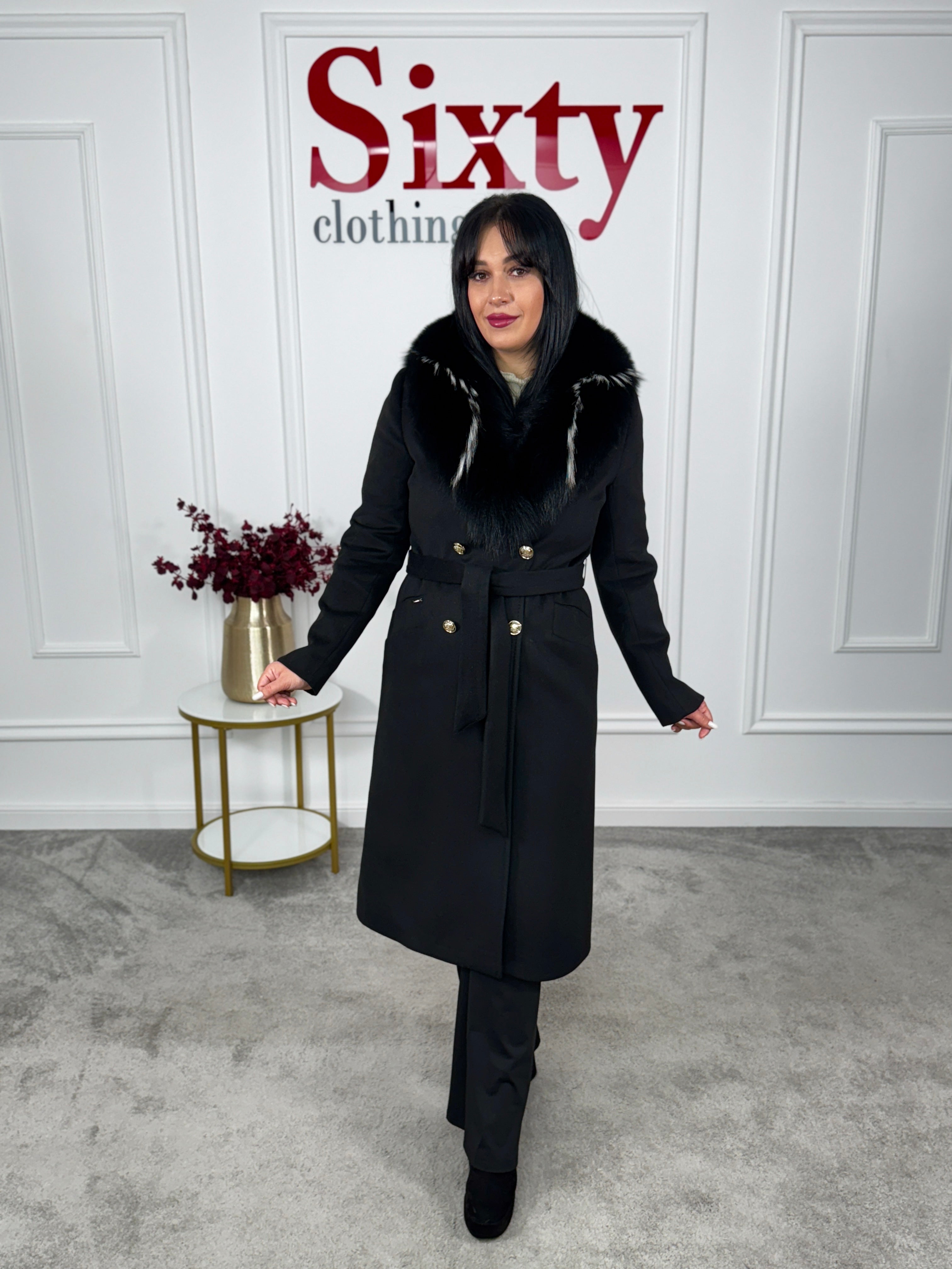 Palton lana si casmir cu blana naturala Klara