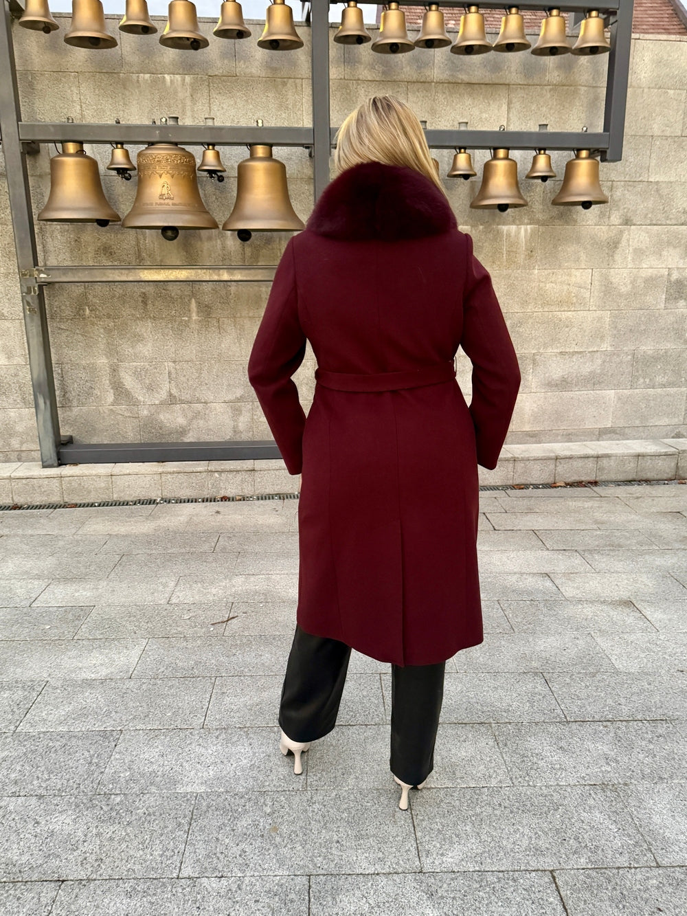 Palton lana si casmir cu blana naturala Lia