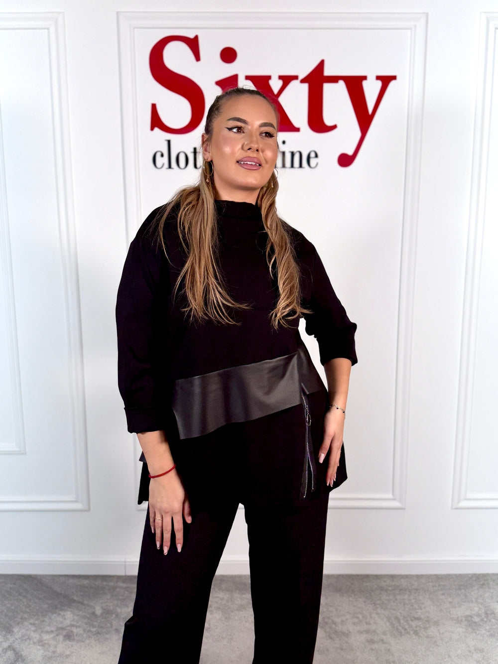 Bluza bumbac cu piele ecologica Evelyn