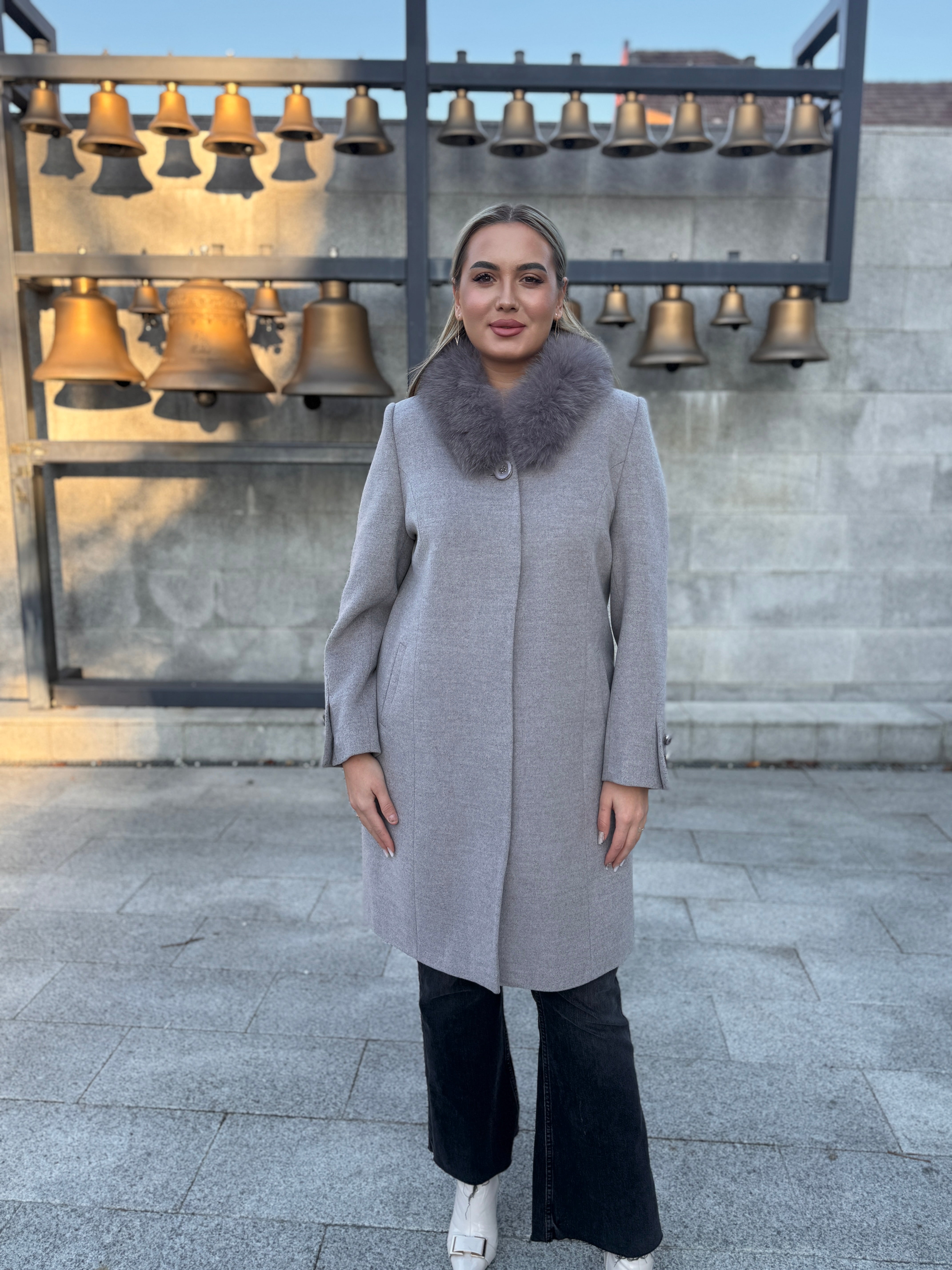 Palton lana si casmir cu blana naturala Aronia