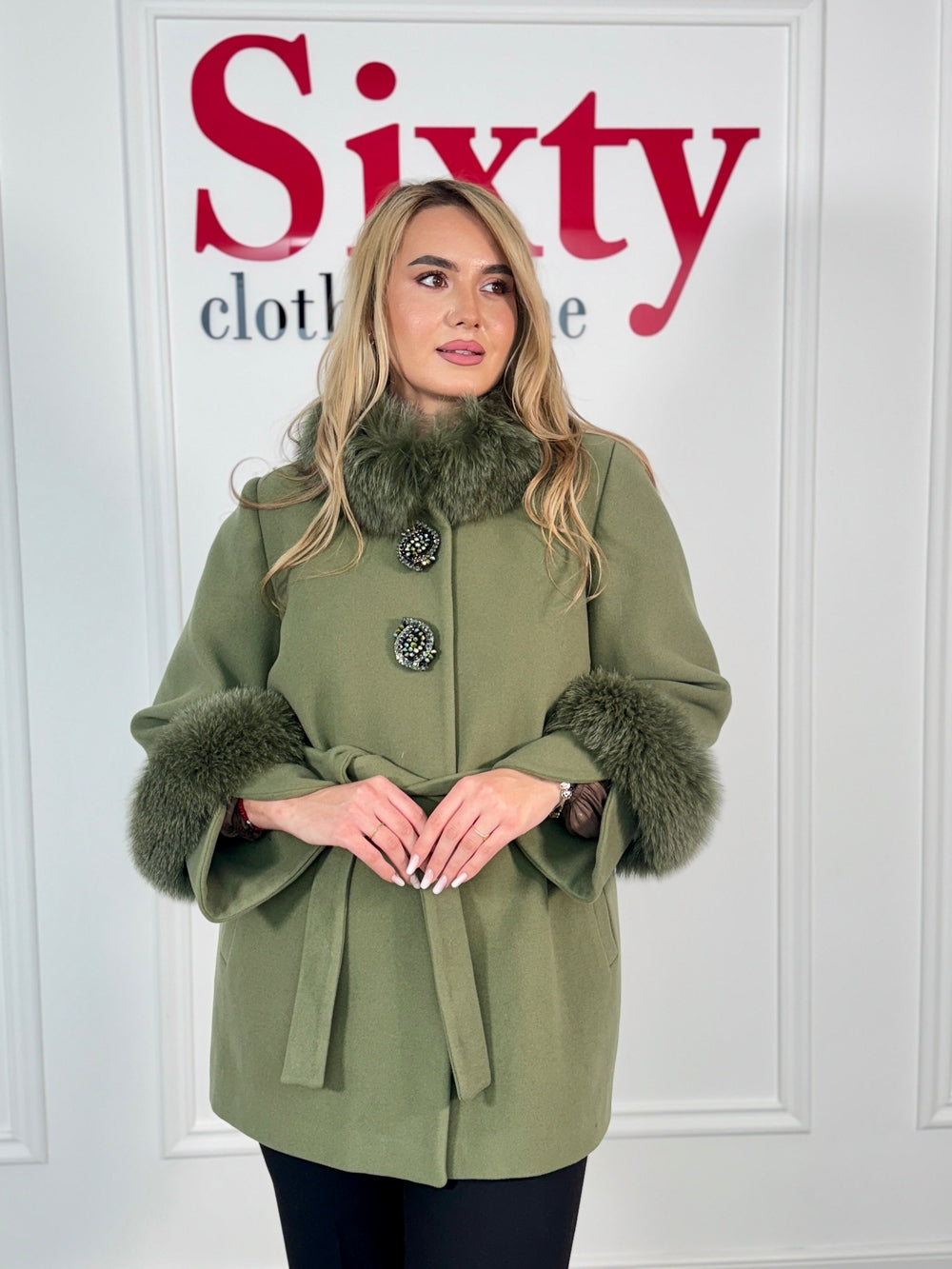 Palton lana si casmir cu blana naturala Selenia