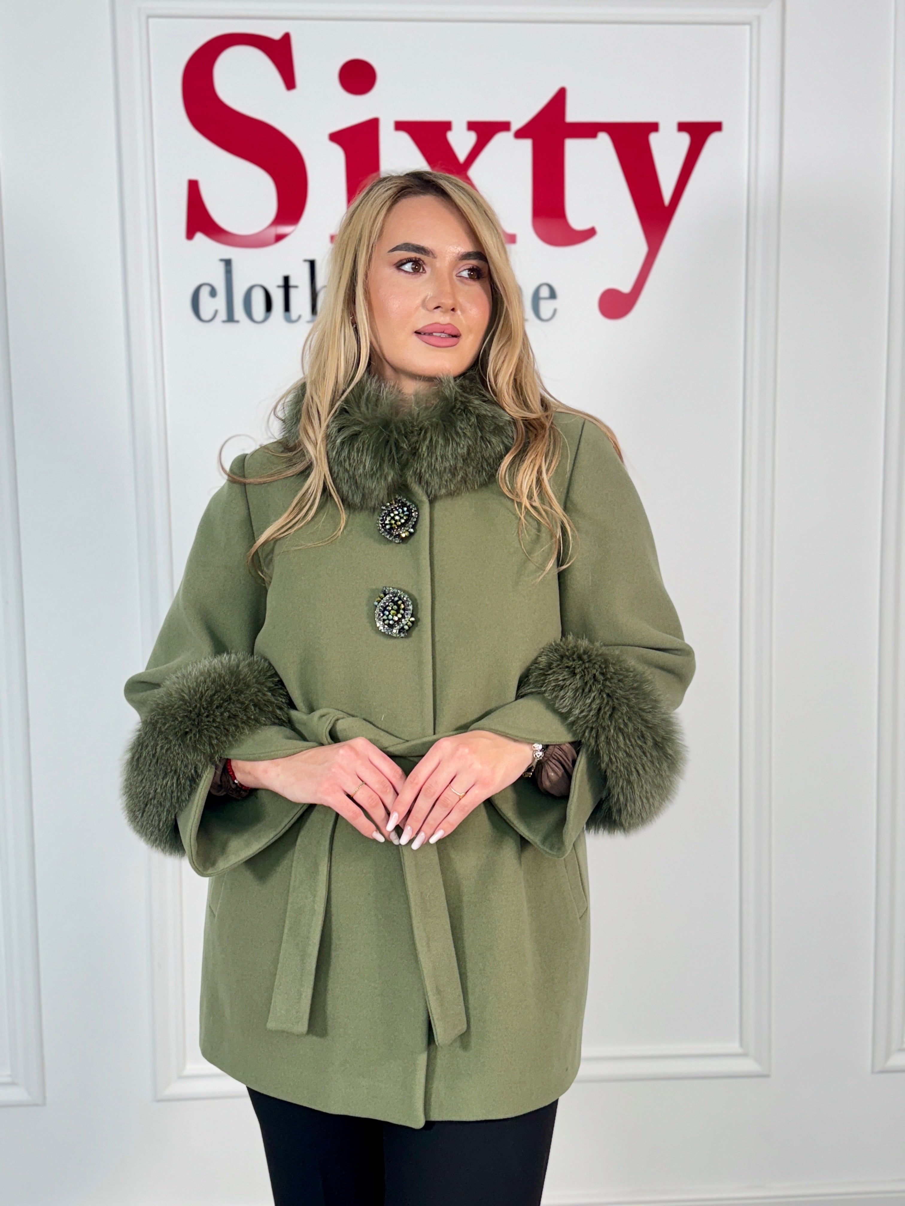 Palton lana si casmir cu blana naturala Selenia