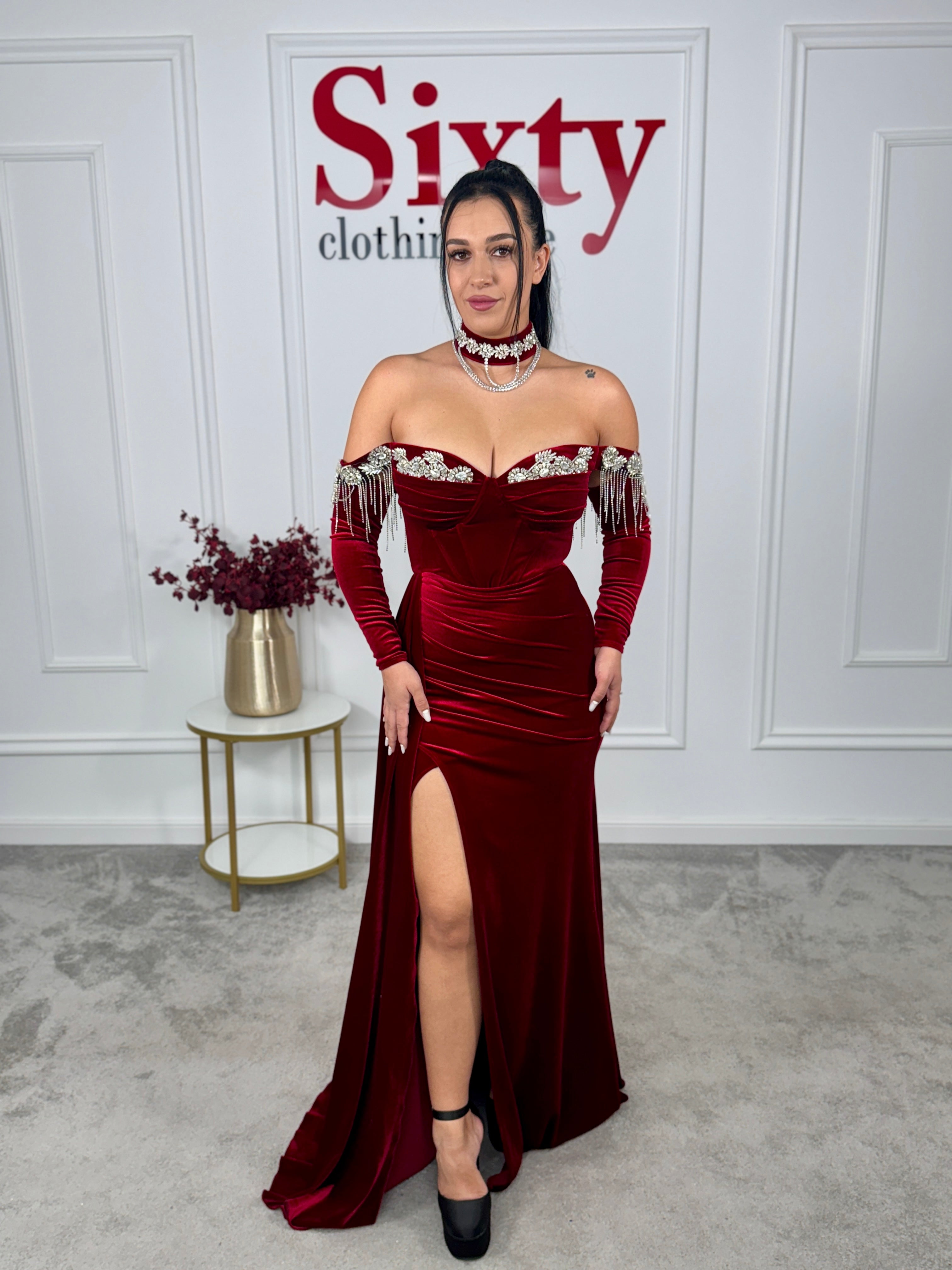 Rochie catifea cu pietre Elida