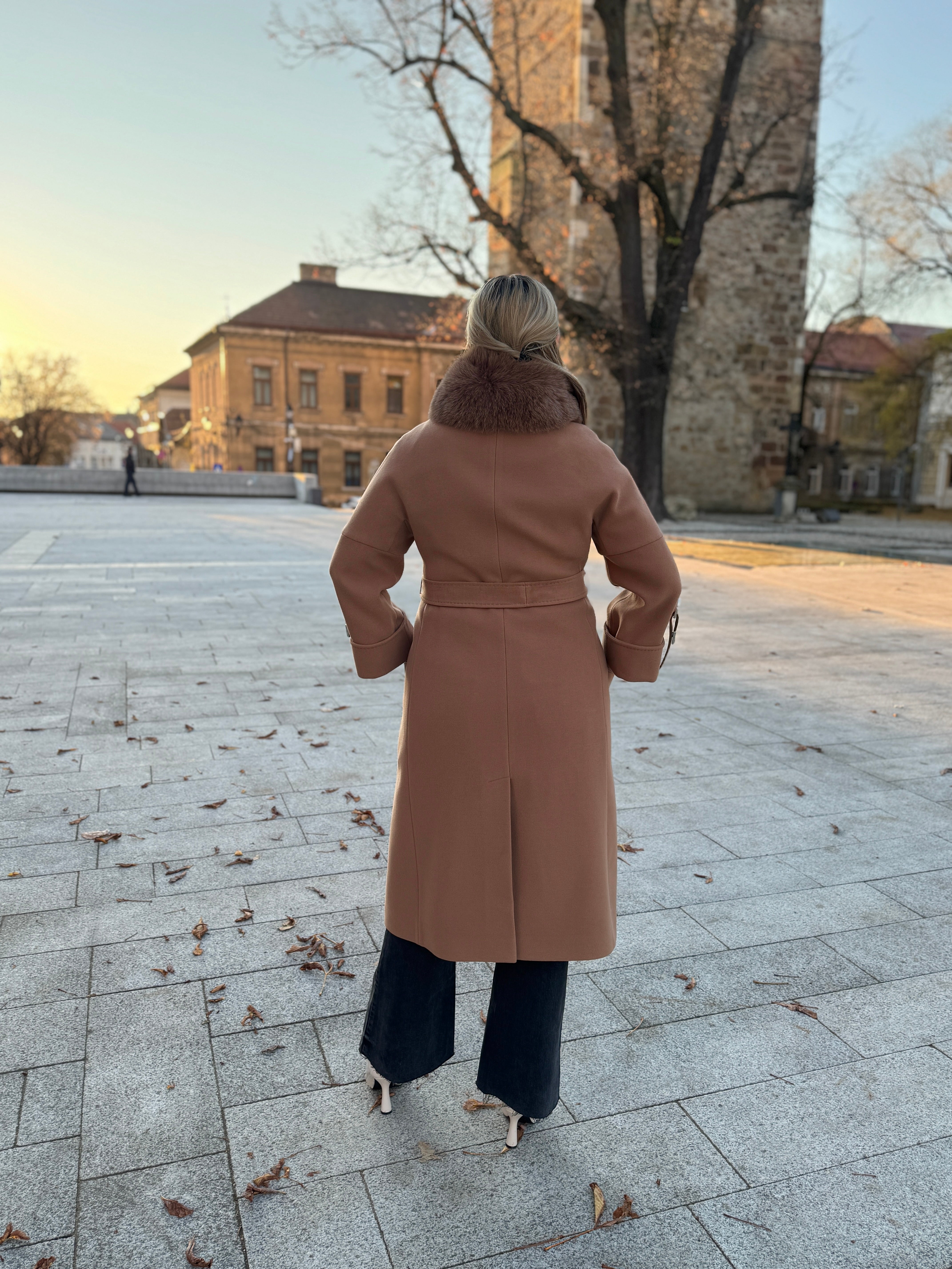 Palton lana si casmir cu blana naturala Tania