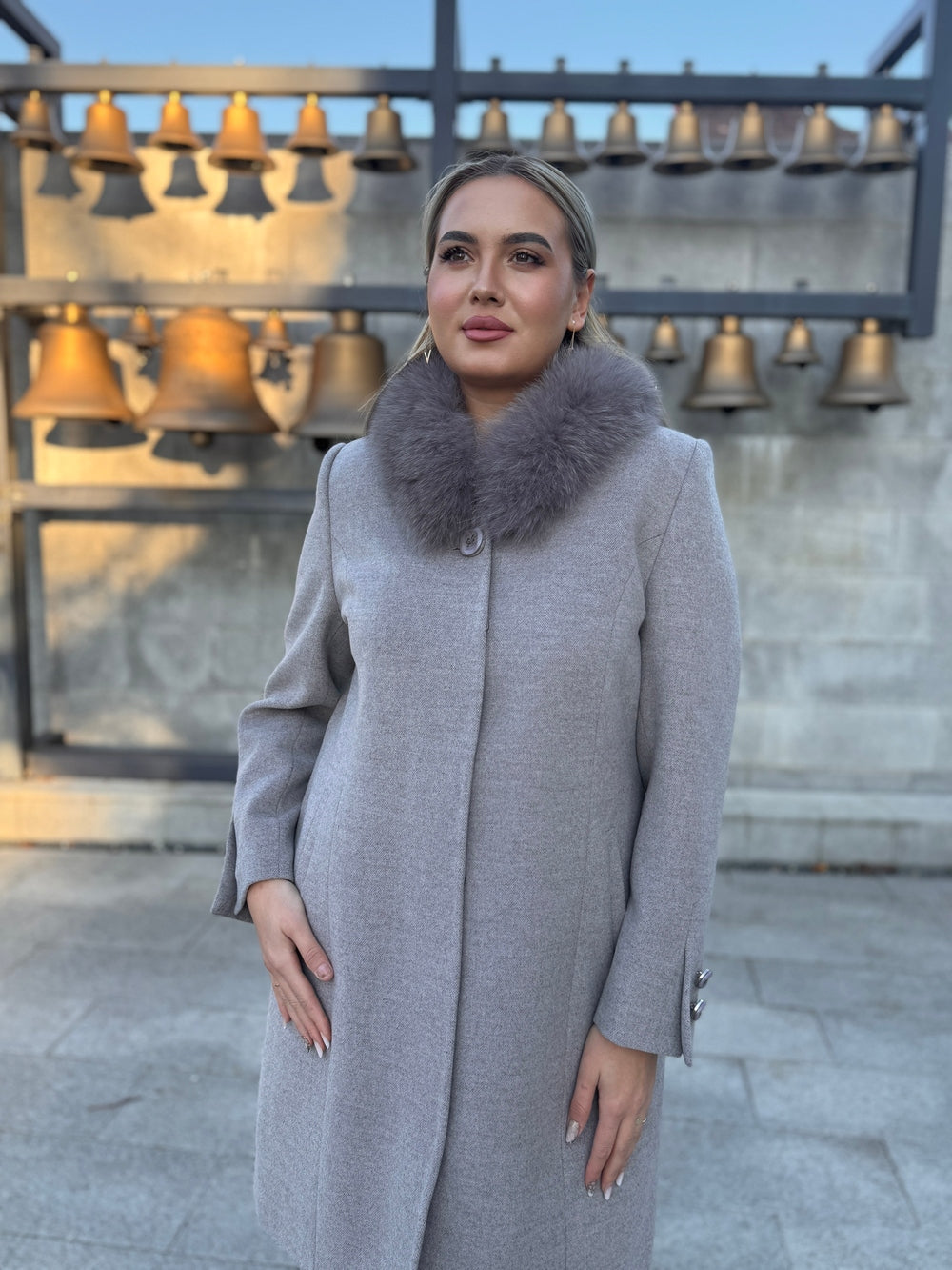 Palton lana si casmir cu blana naturala Aronia