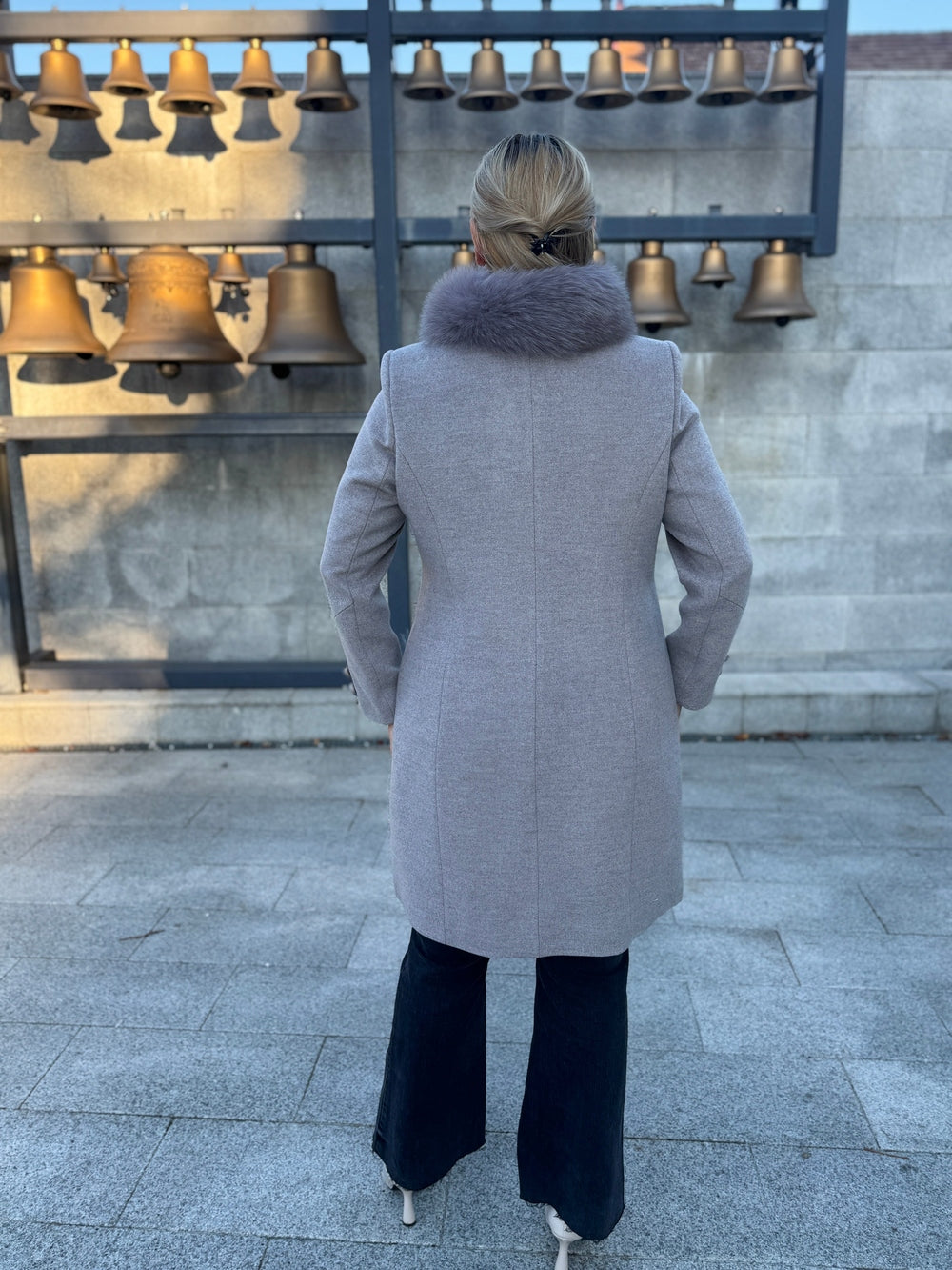 Palton lana si casmir cu blana naturala Aronia