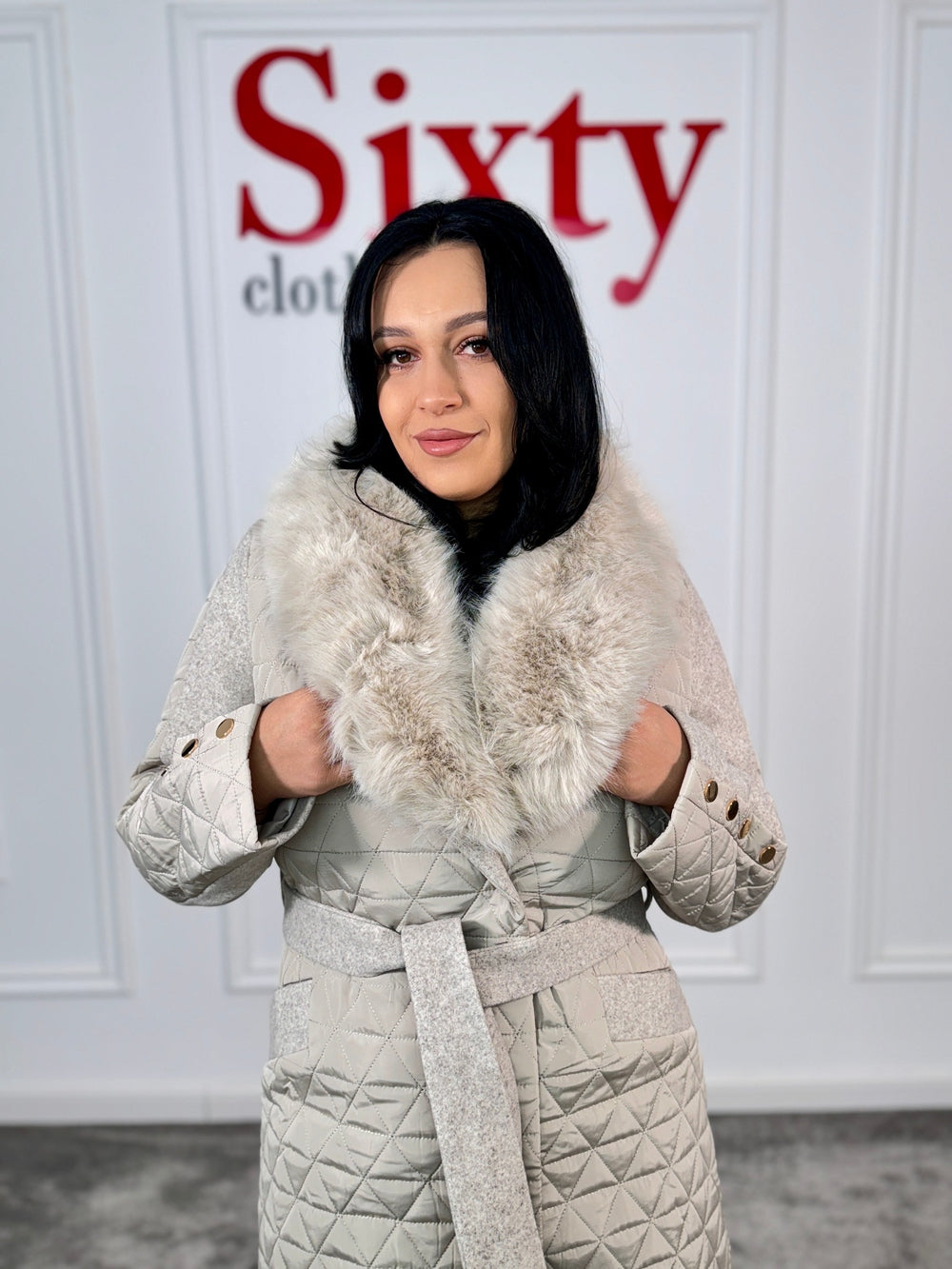 Palton fas cu blana ecologica Karina